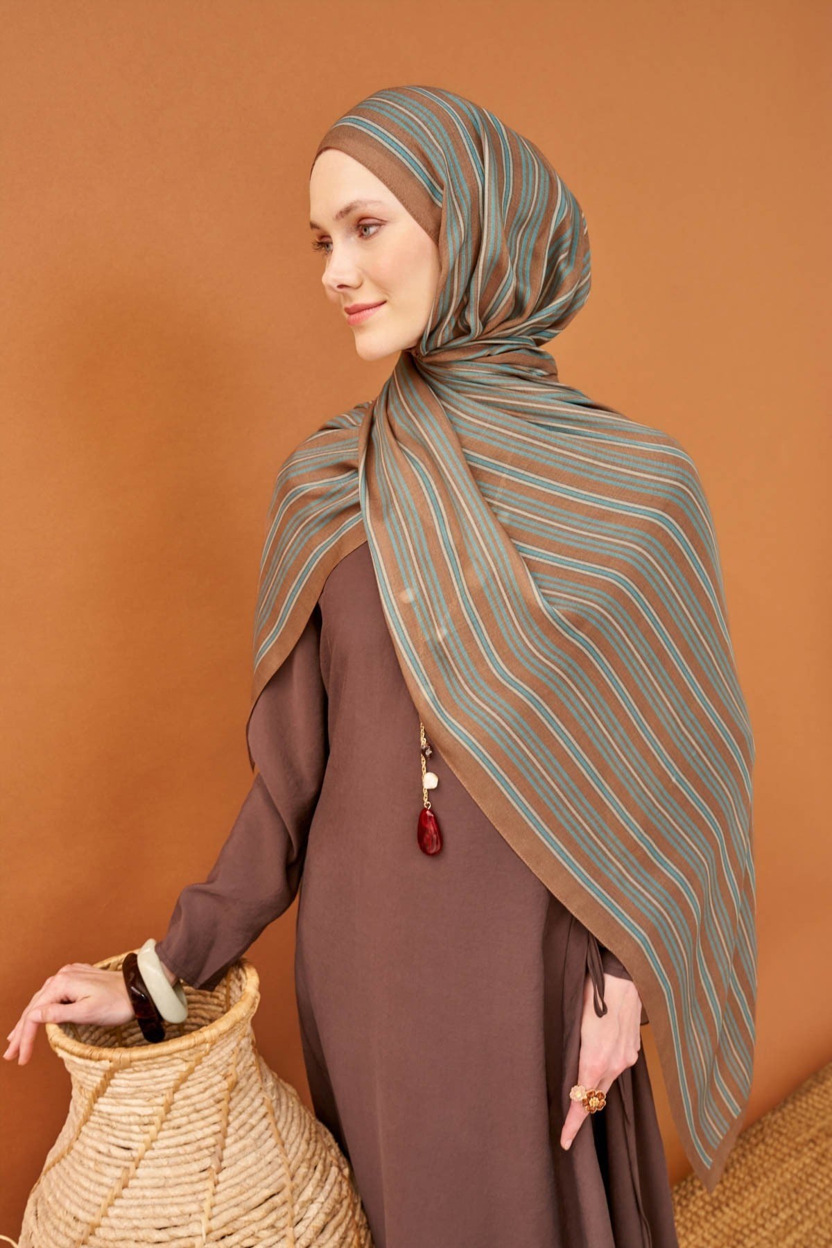 Riva Şal Tencel Line Kahverengi