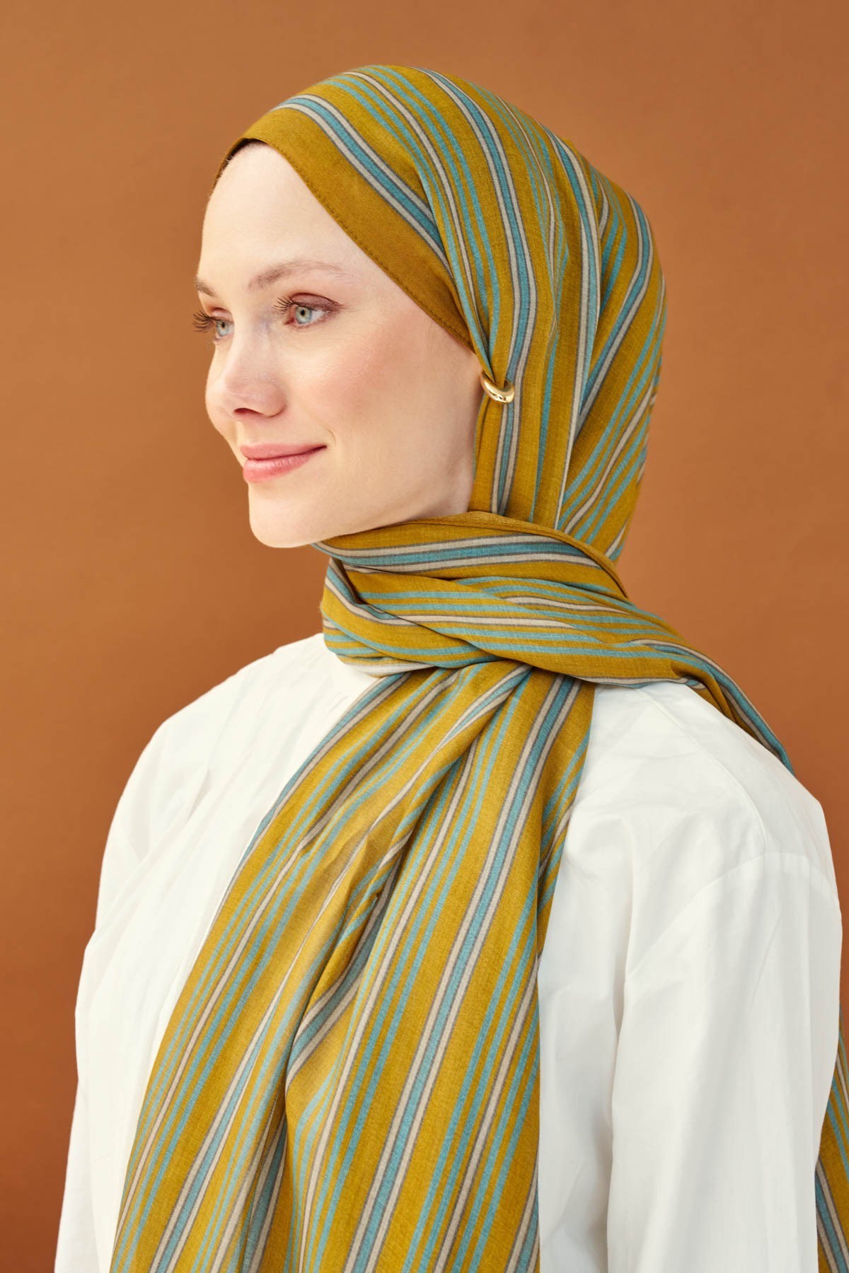 Riva Şal Tencel Line Koyu Hardal