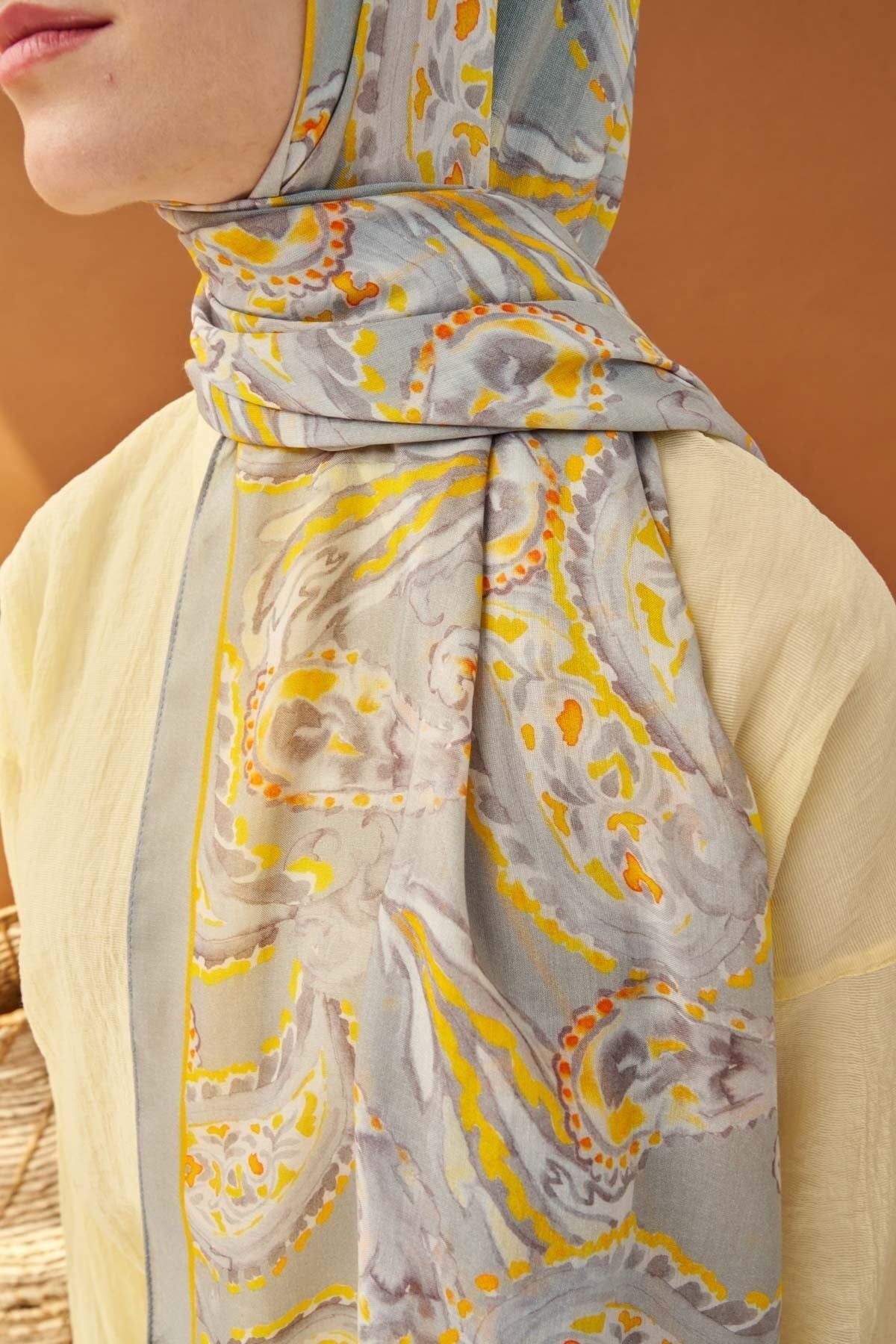 Riva Şal Tencel Paisley Açık Gri