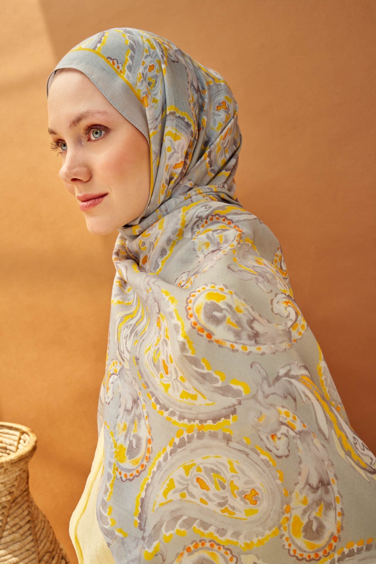 Riva Şal Tencel Paisley Açık Gri