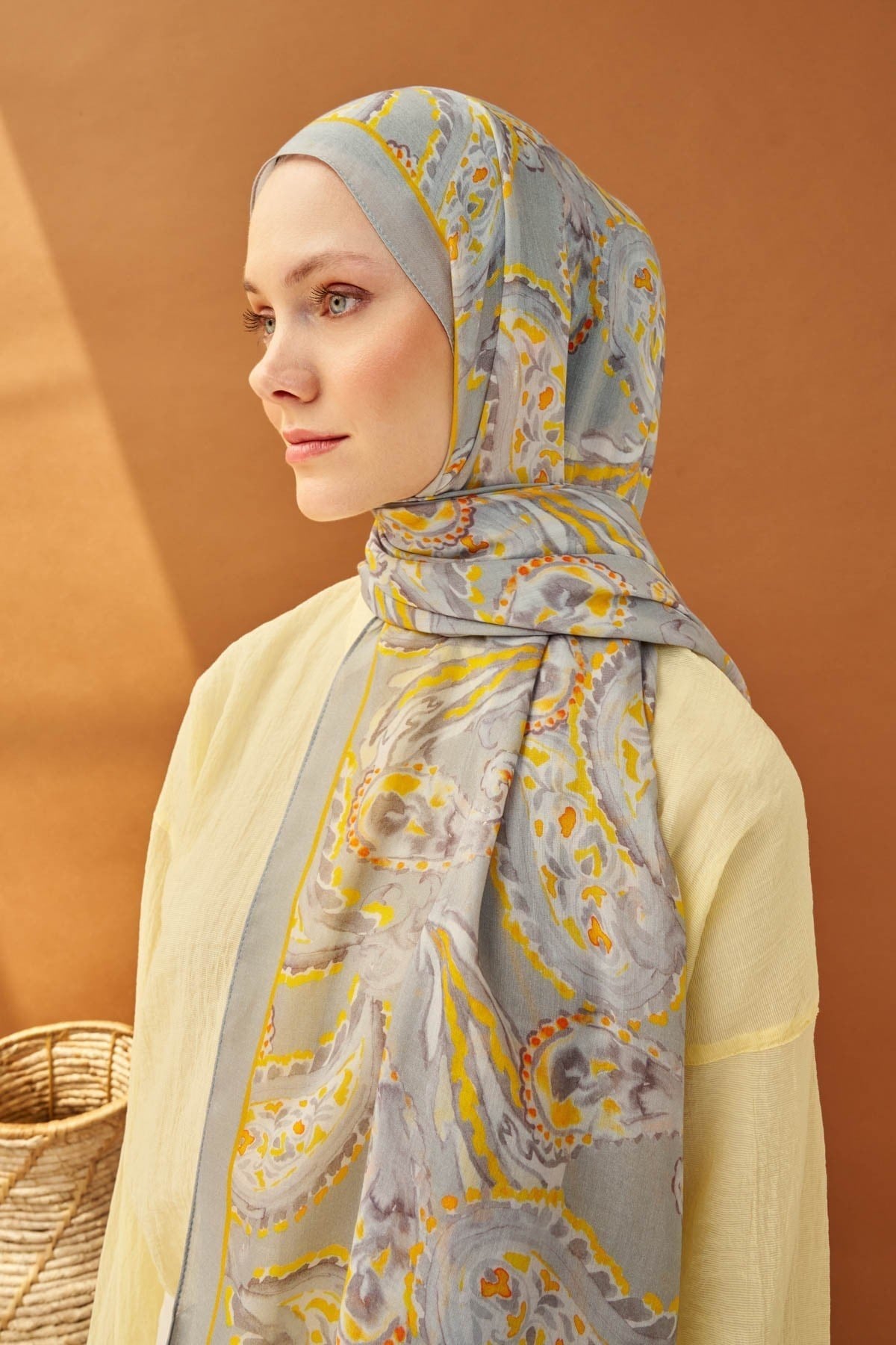 Riva Şal Tencel Paisley Açık Gri