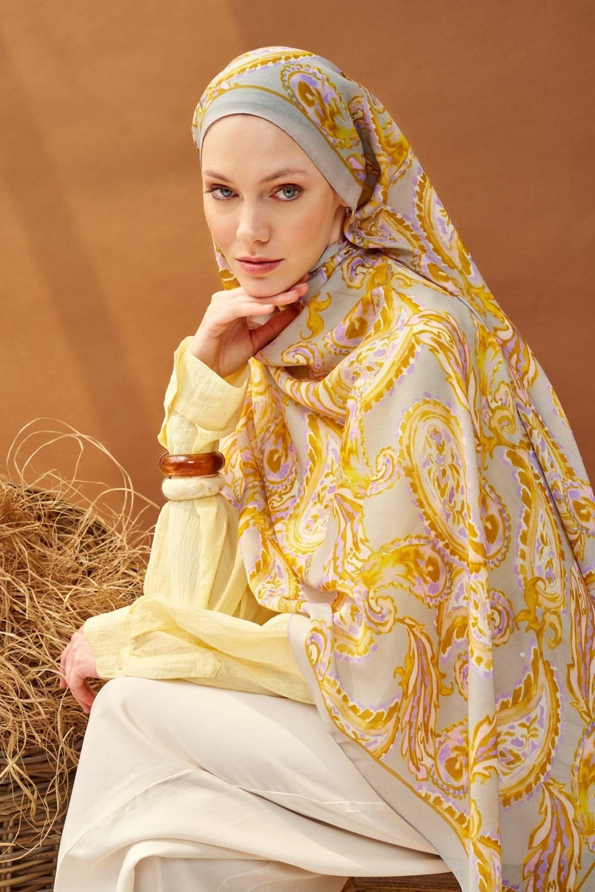 Riva Şal Tencel Paisley Gri