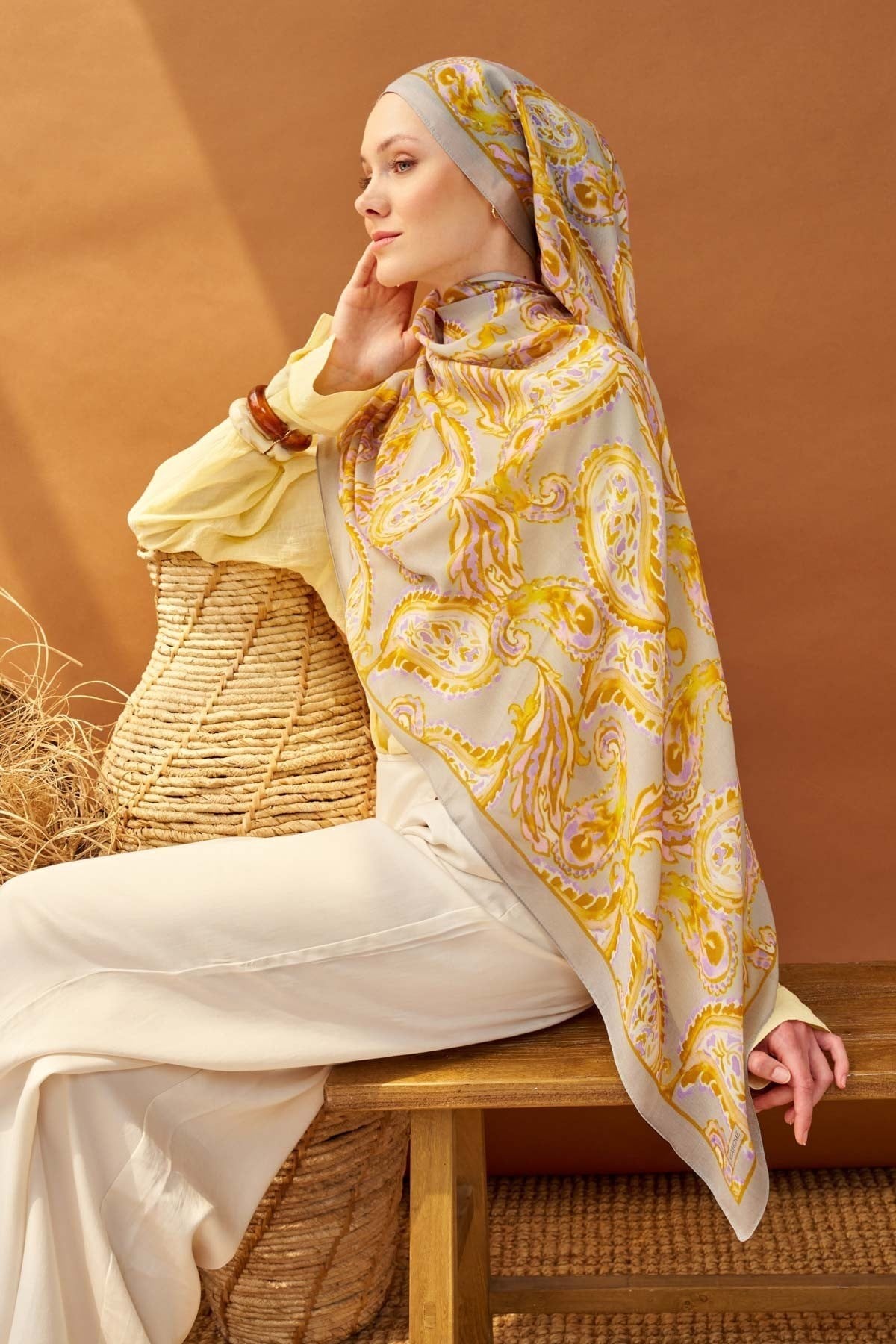 Riva Şal Tencel Paisley Gri
