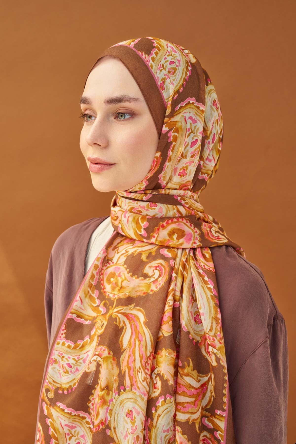 Riva Şal Tencel Paisley Kahverengi