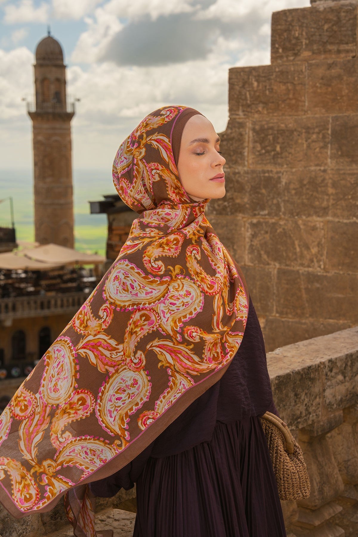 Riva Şal Tencel Paisley Kahverengi