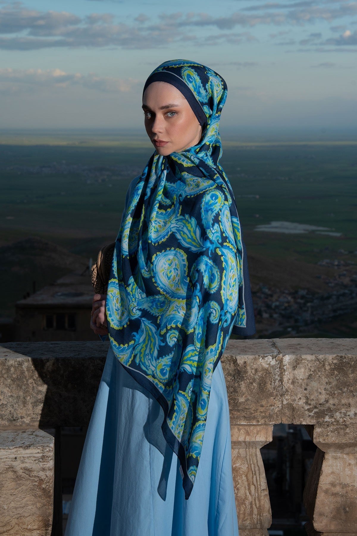 Riva Şal Tencel Paisley Lacivert
