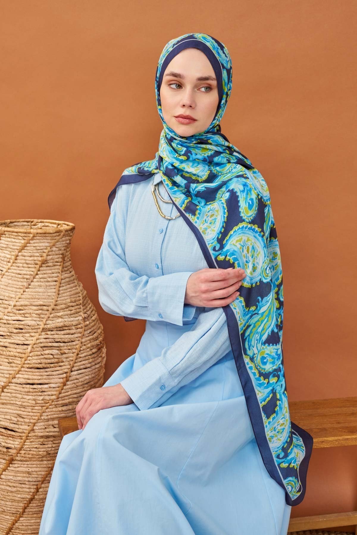 Riva Şal Tencel Paisley Lacivert