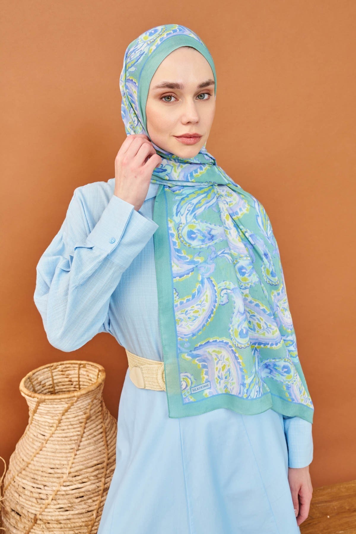 Riva Şal Tencel Paisley Mint Yeşili