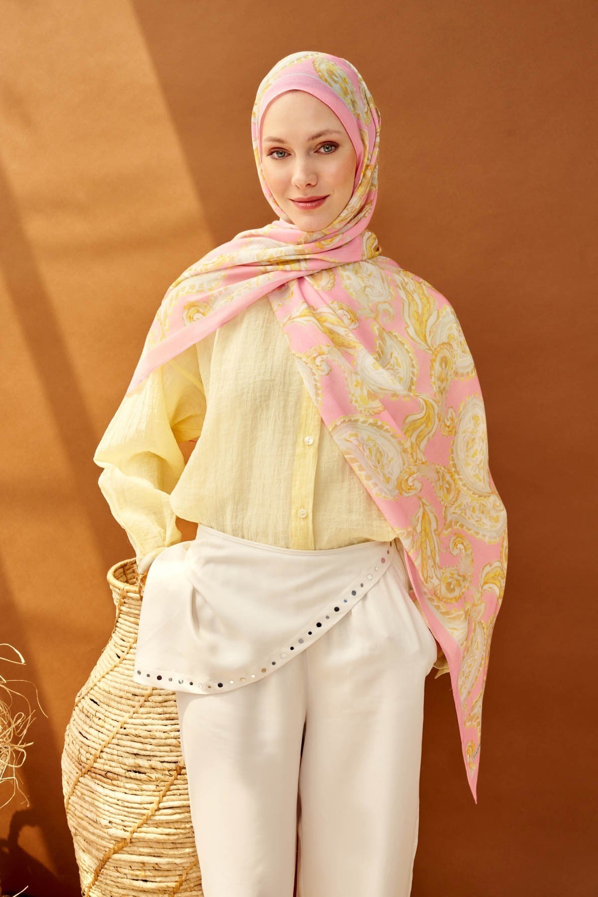 Riva Şal Tencel Paisley Tozpembe