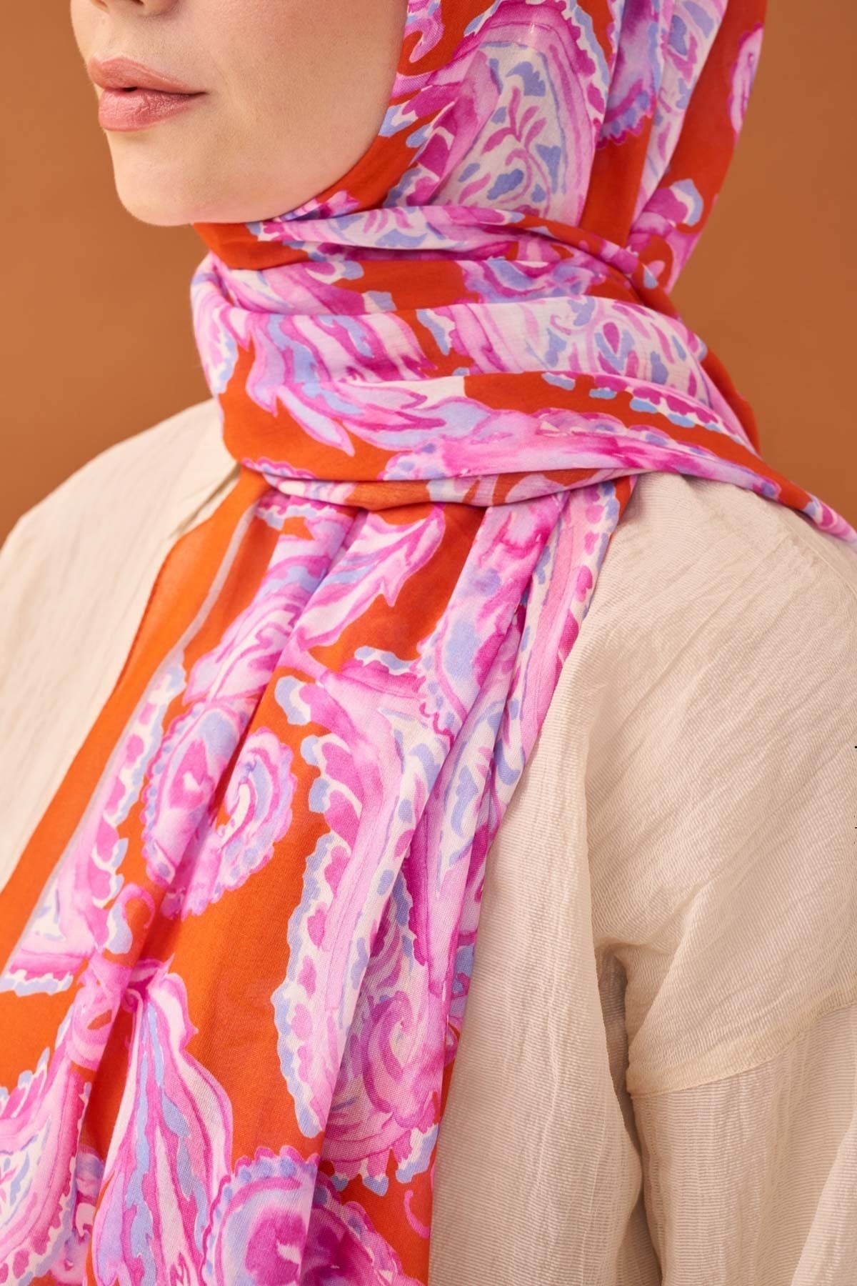 Riva Şal Tencel Paisley Turuncu