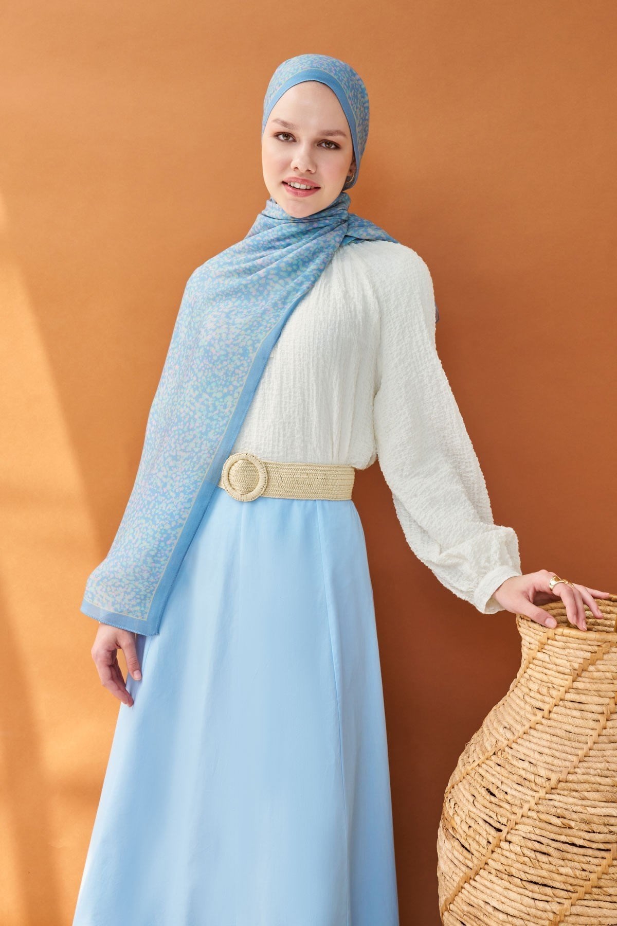 Riva Şal Tencel Secret Garden Gök Mavisi