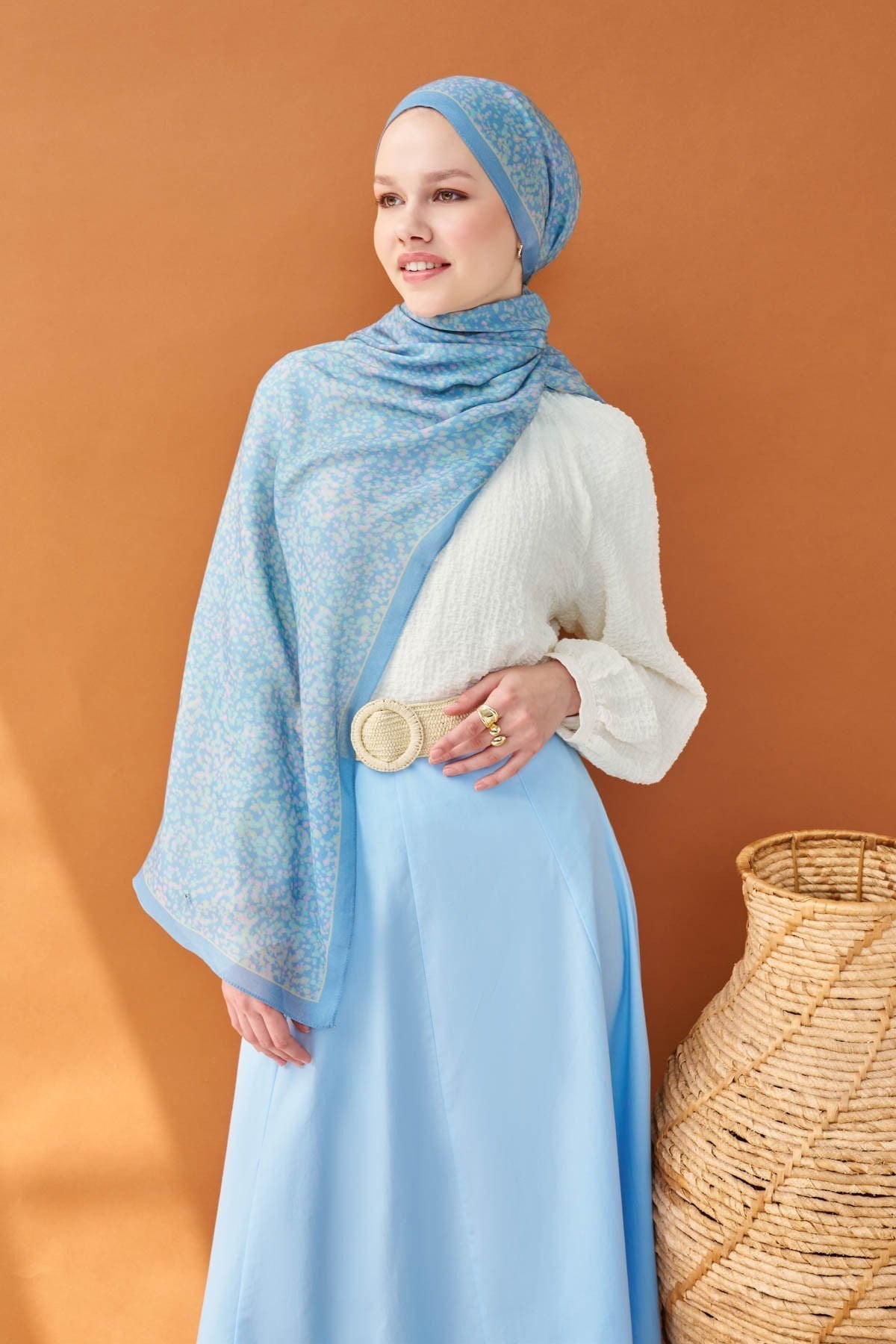 Riva Şal Tencel Secret Garden Gök Mavisi