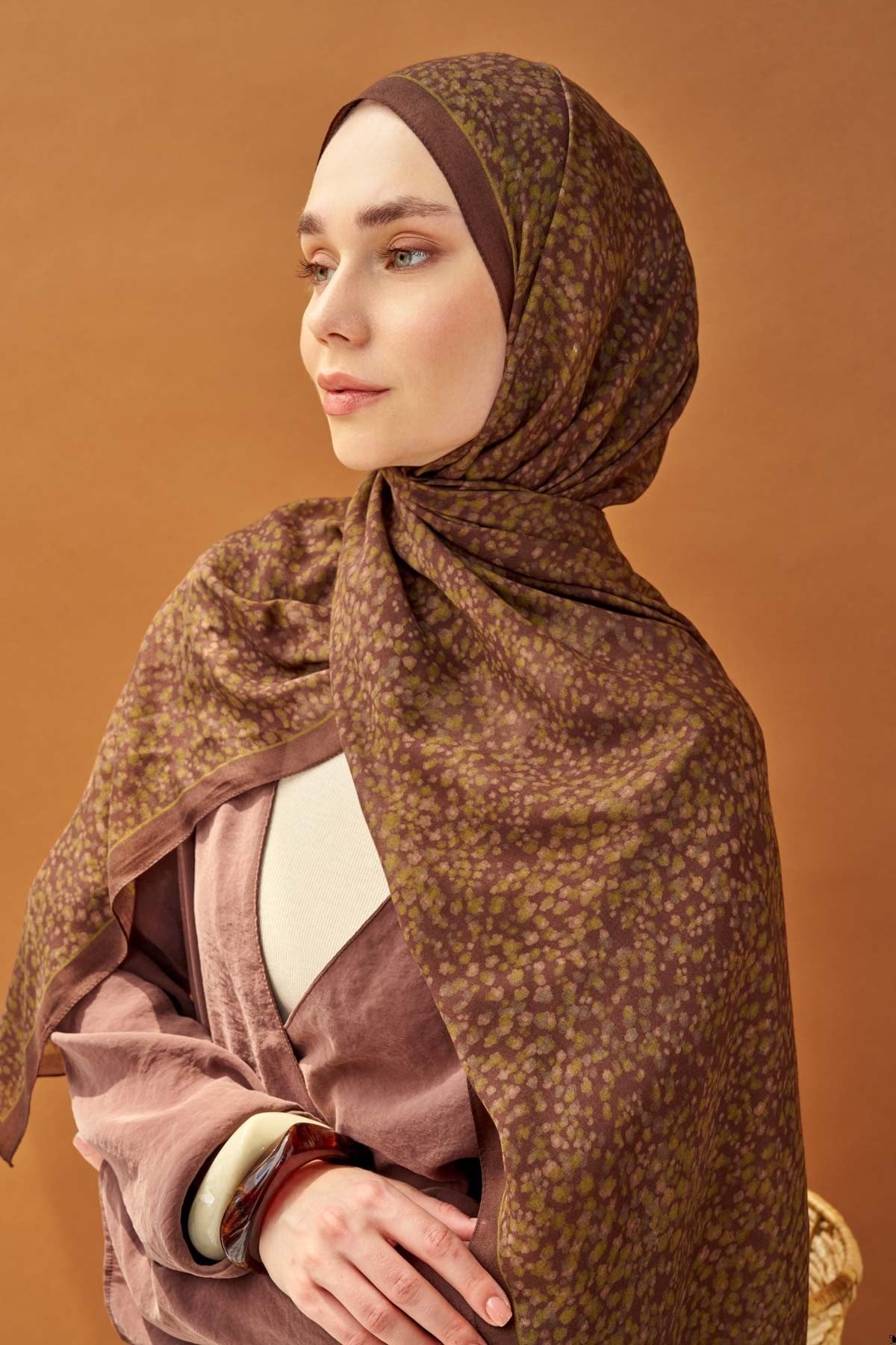 Riva Şal Tencel Secret Garden Kahverengi
