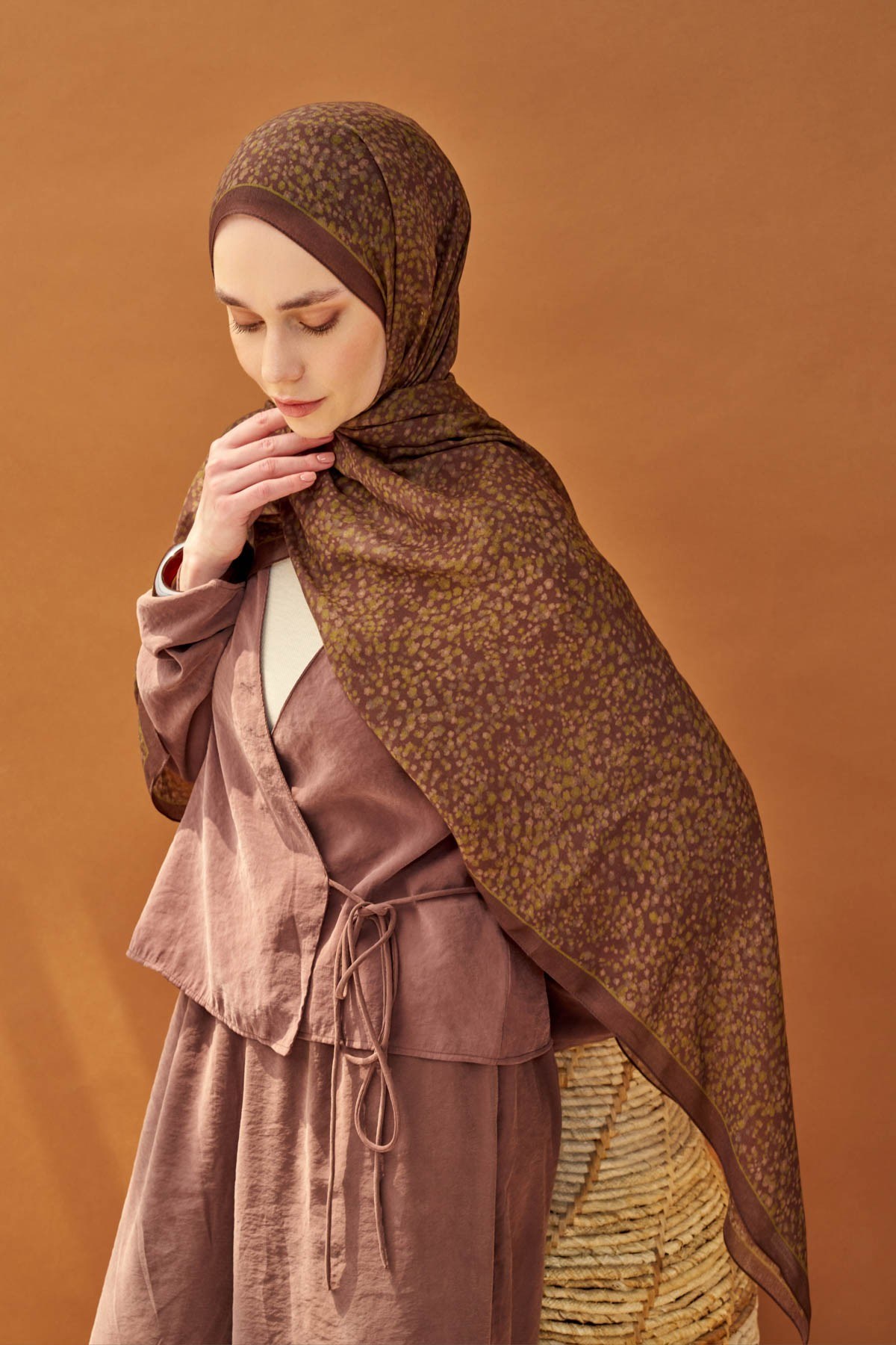 Riva Şal Tencel Secret Garden Kahverengi