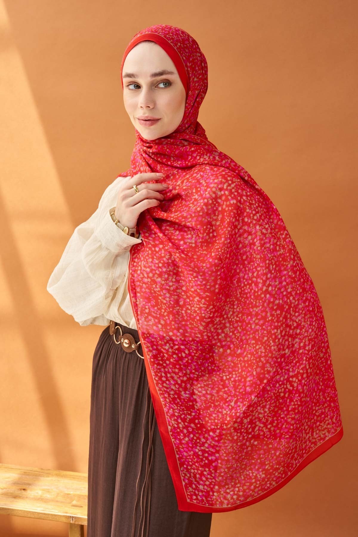 Riva Şal Tencel Secret Garden Kırmızı
