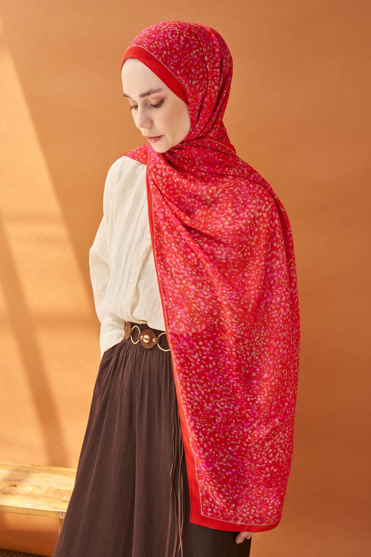 Riva Şal Tencel Secret Garden Kırmızı