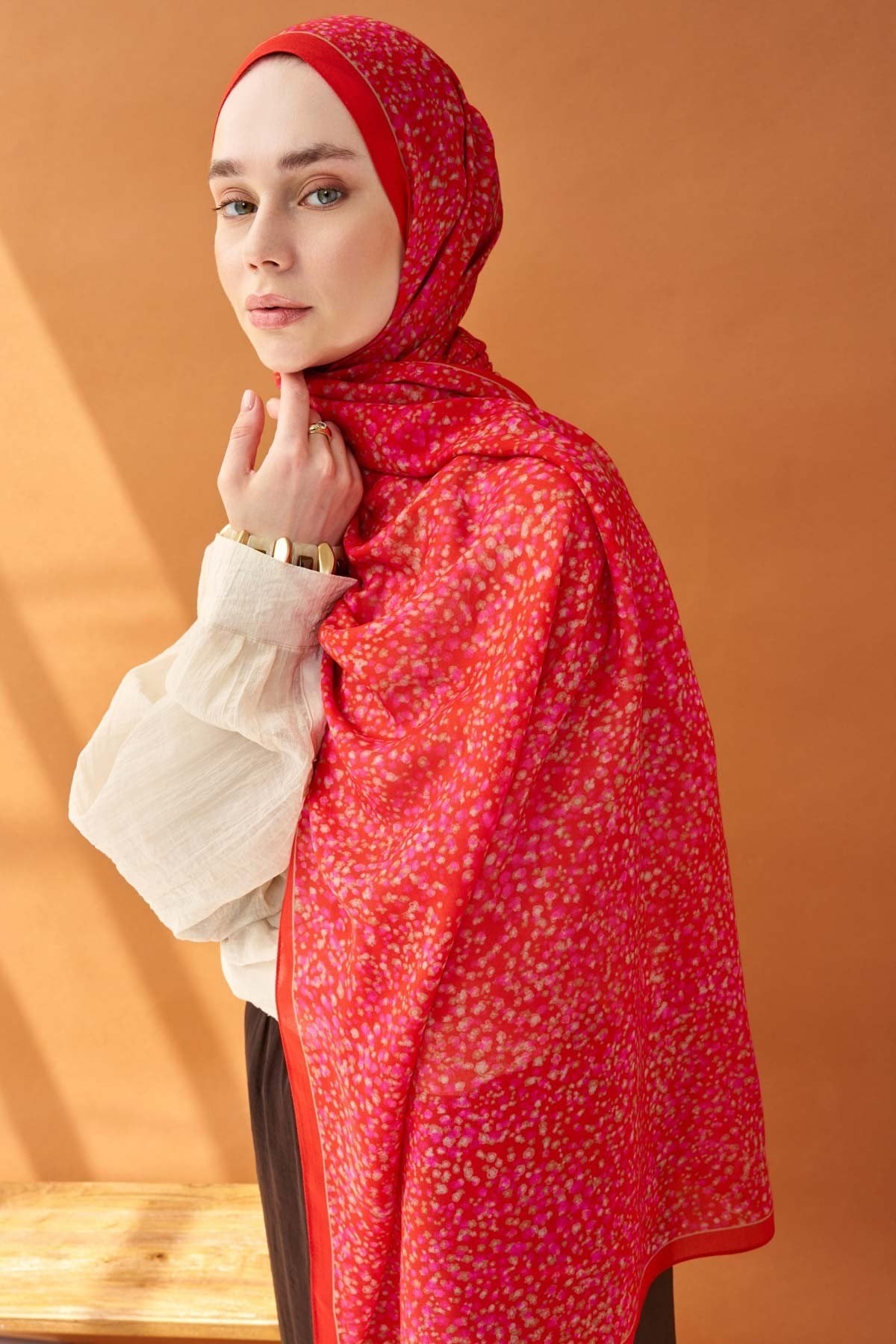 Riva Şal Tencel Secret Garden Kırmızı