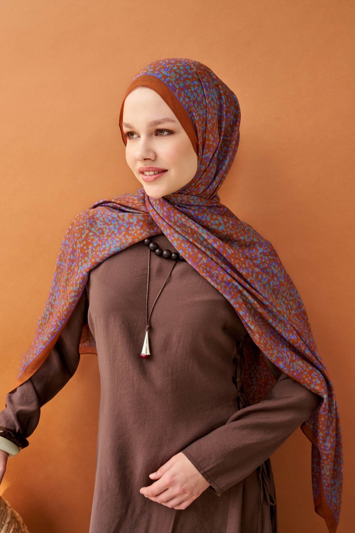 Riva Şal Tencel Secret Garden Koyu Turuncu