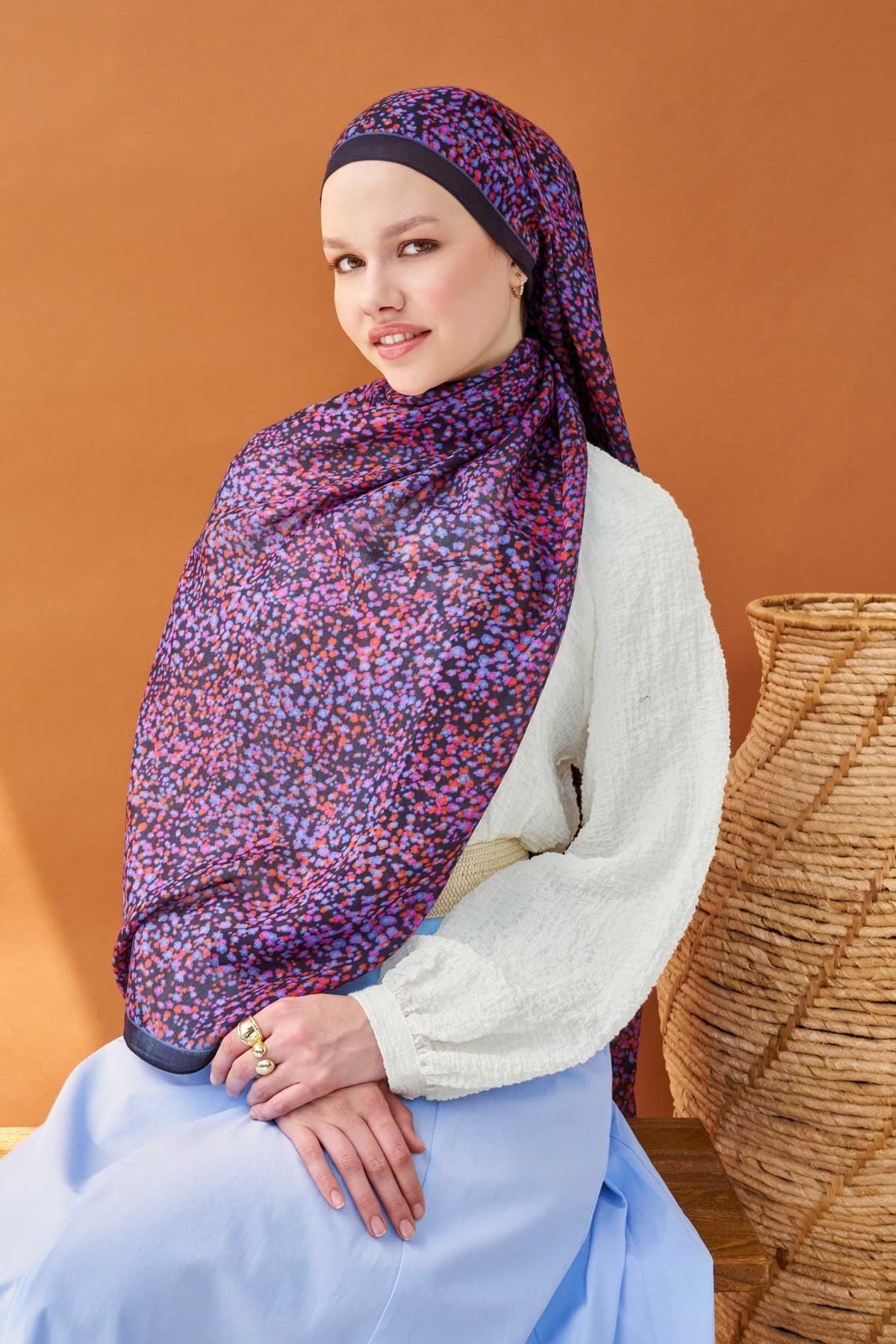 Riva Şal Tencel Secret Garden Lacivert