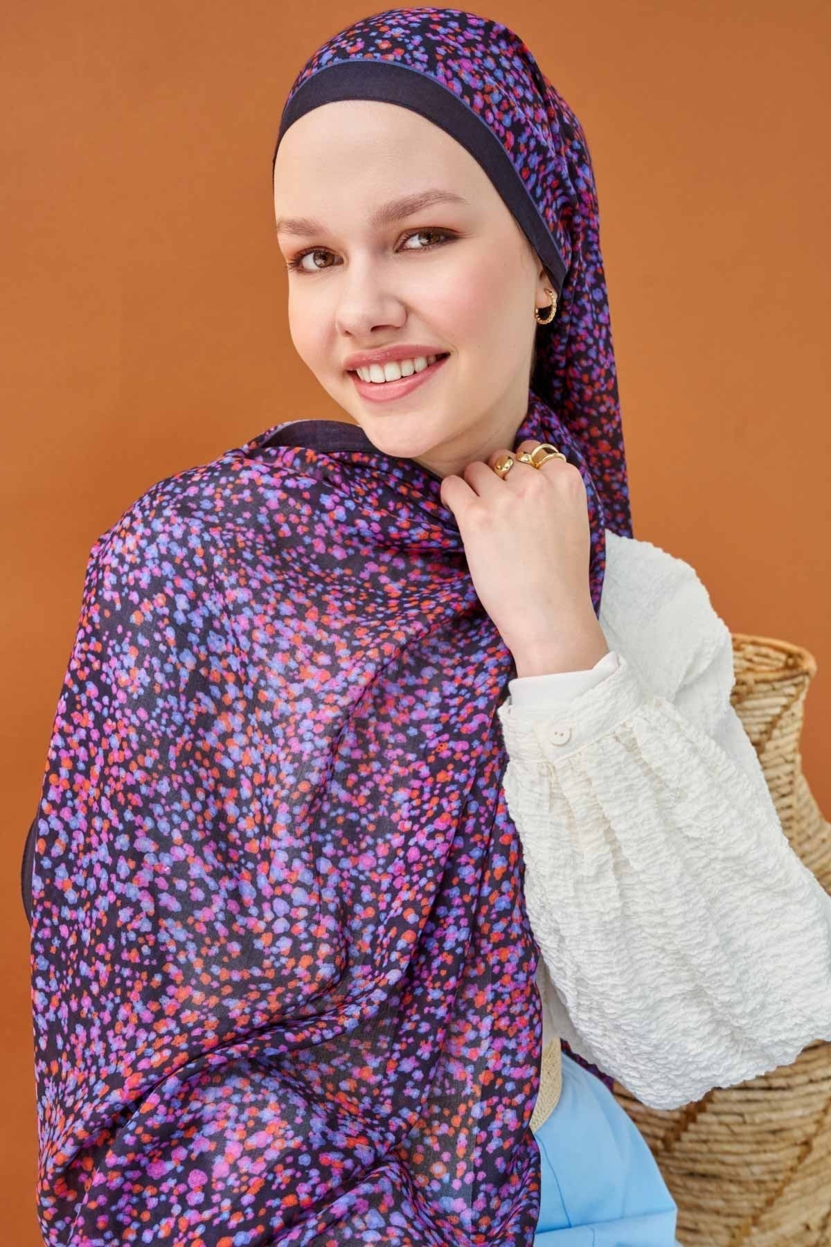 Riva Şal Tencel Secret Garden Lacivert