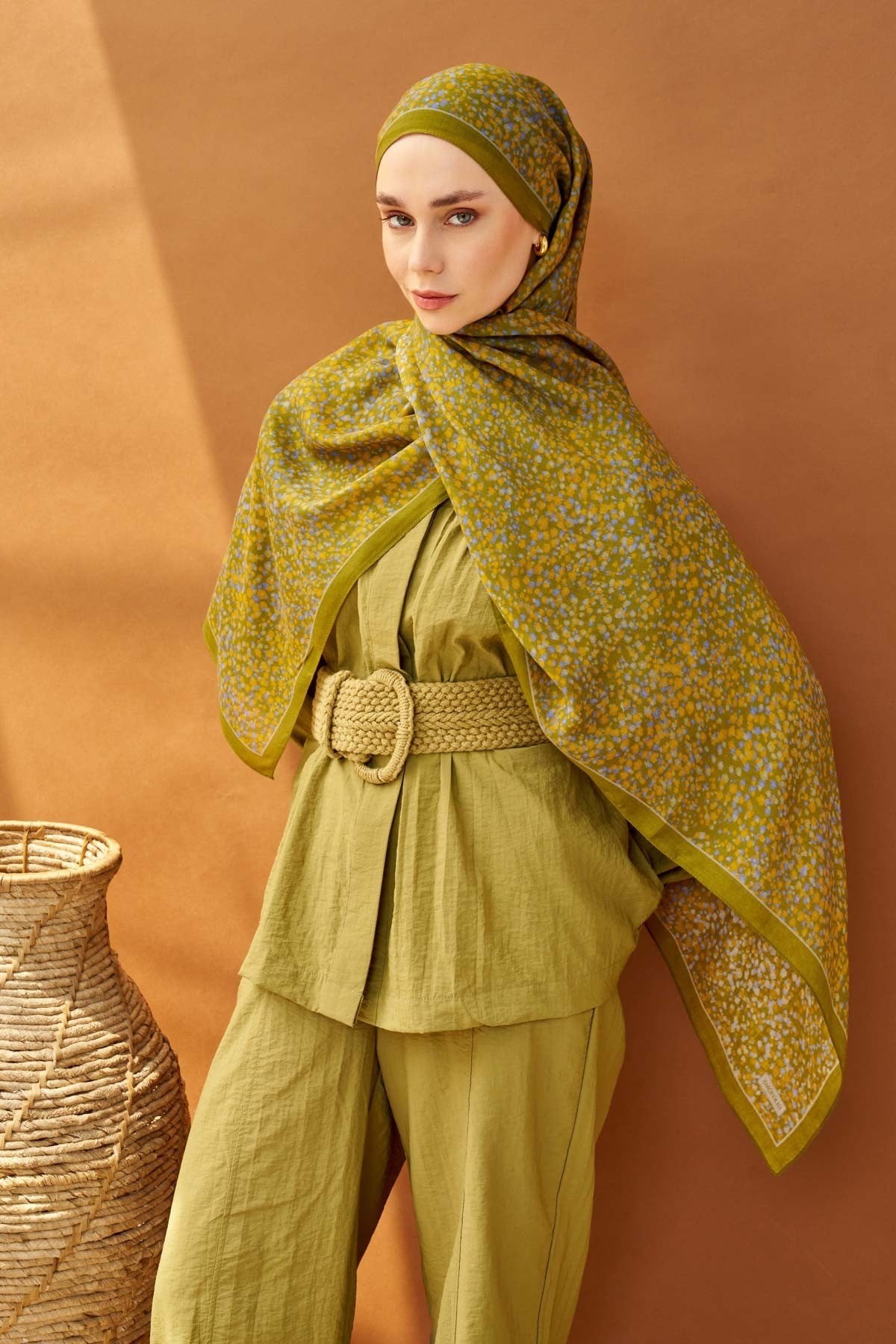Riva Şal Tencel Secret Garden Olive