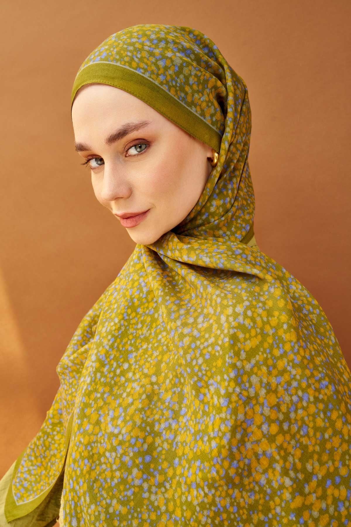 Riva Şal Tencel Secret Garden Olive