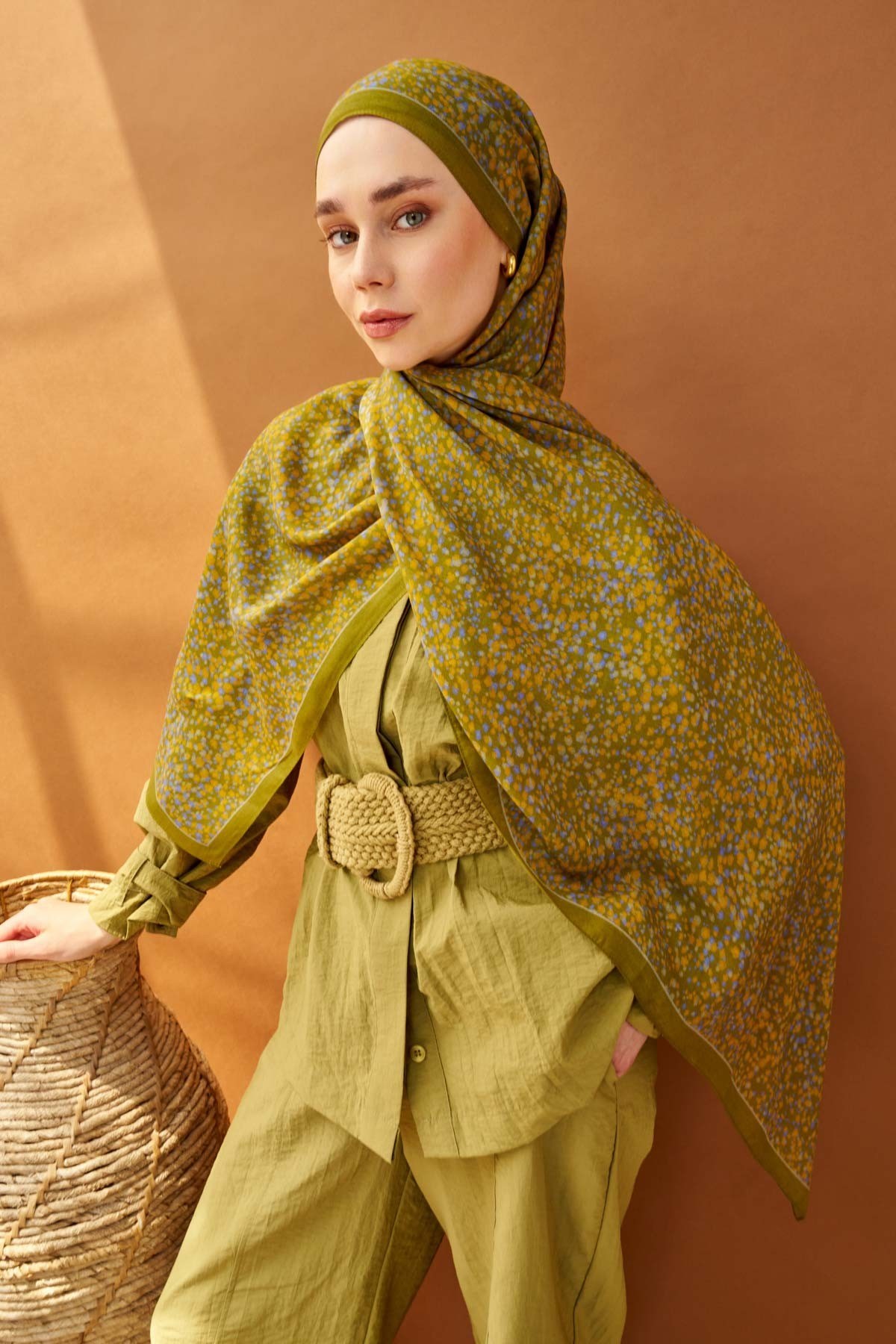 Riva Şal Tencel Secret Garden Olive