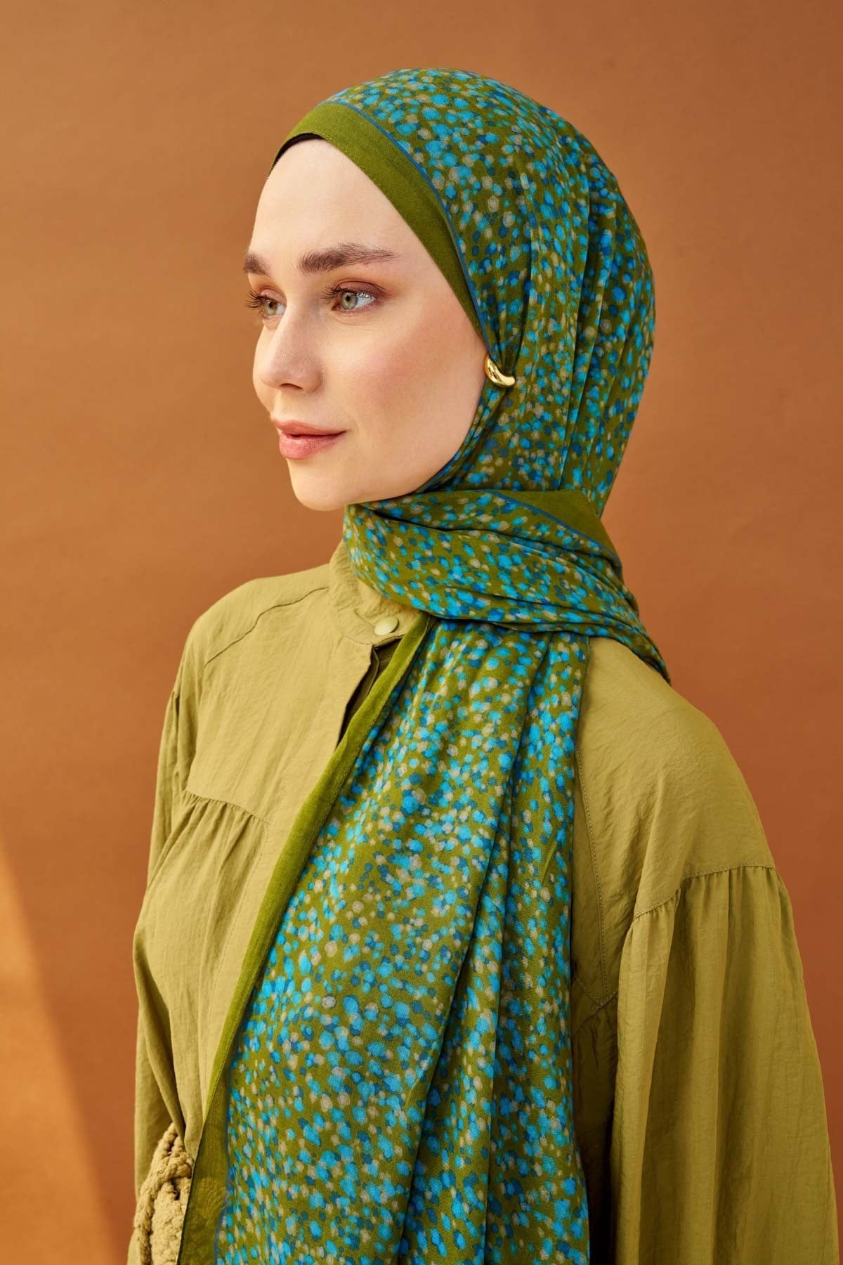 Riva Şal Tencel Secret Garden Yağ Yeşili