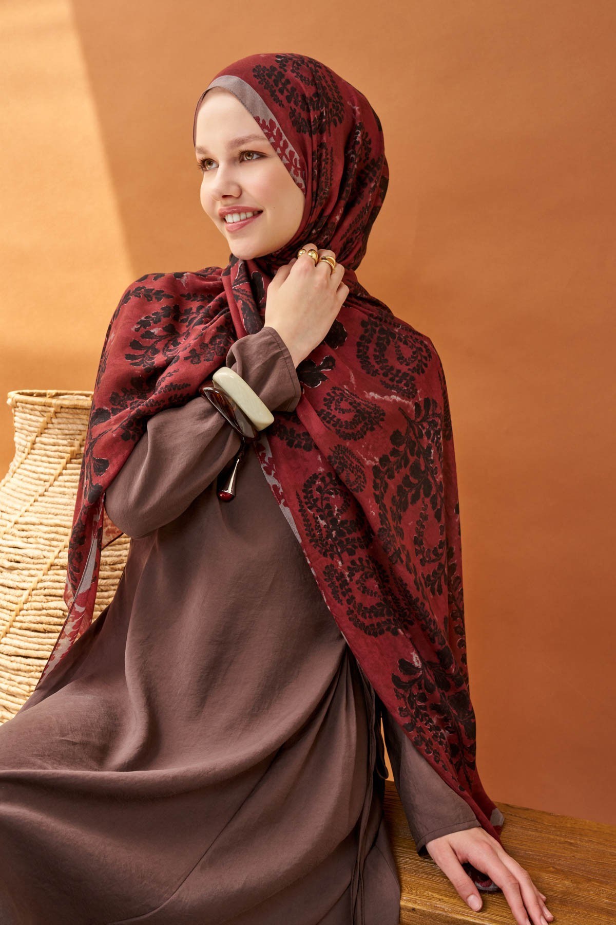 Riva Şal Tencel Spring Blossoms Bordo