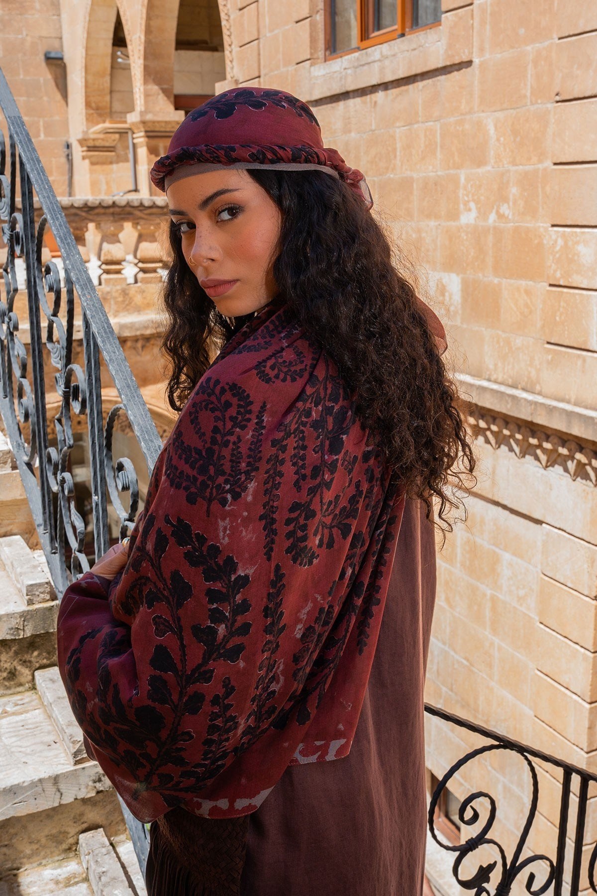 Riva Şal Tencel Spring Blossoms Bordo