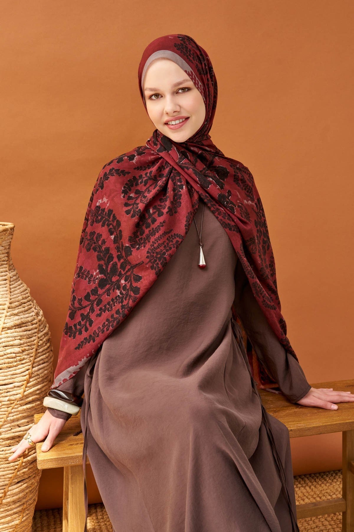 Riva Şal Tencel Spring Blossoms Bordo