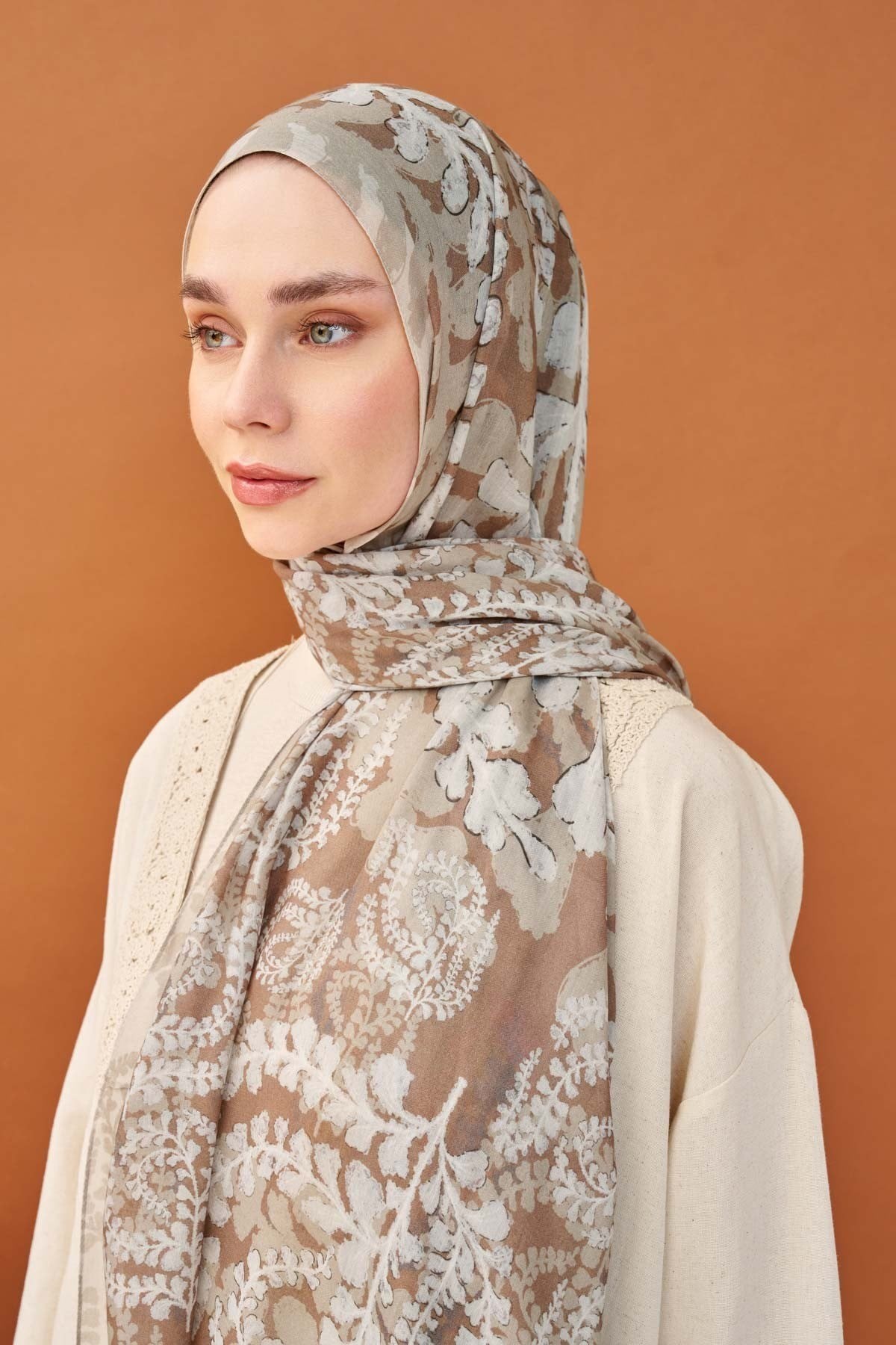 Riva Şal Tencel Spring Blossoms Kahverengi