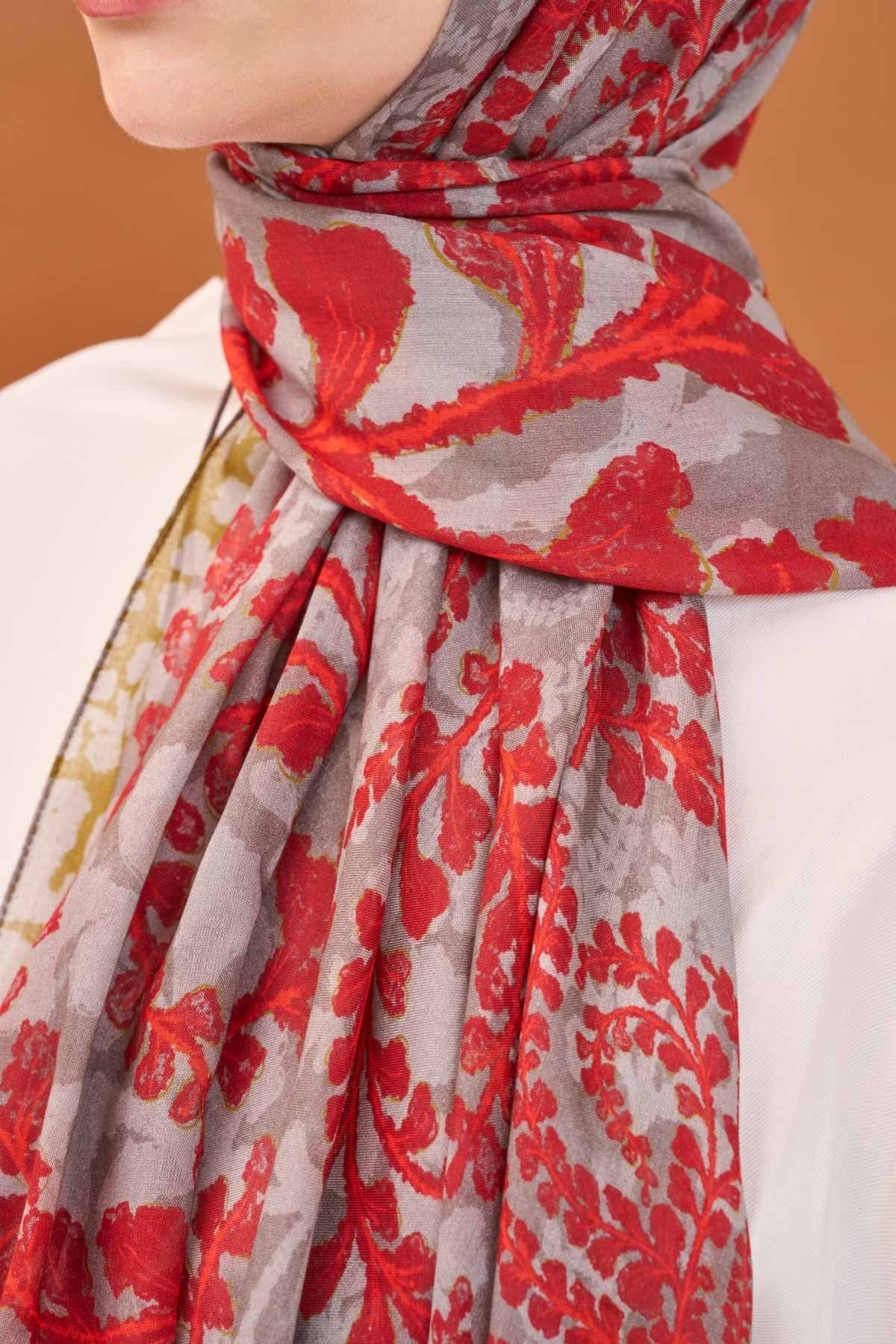 Riva Şal Tencel Spring Blossoms Kırmızı