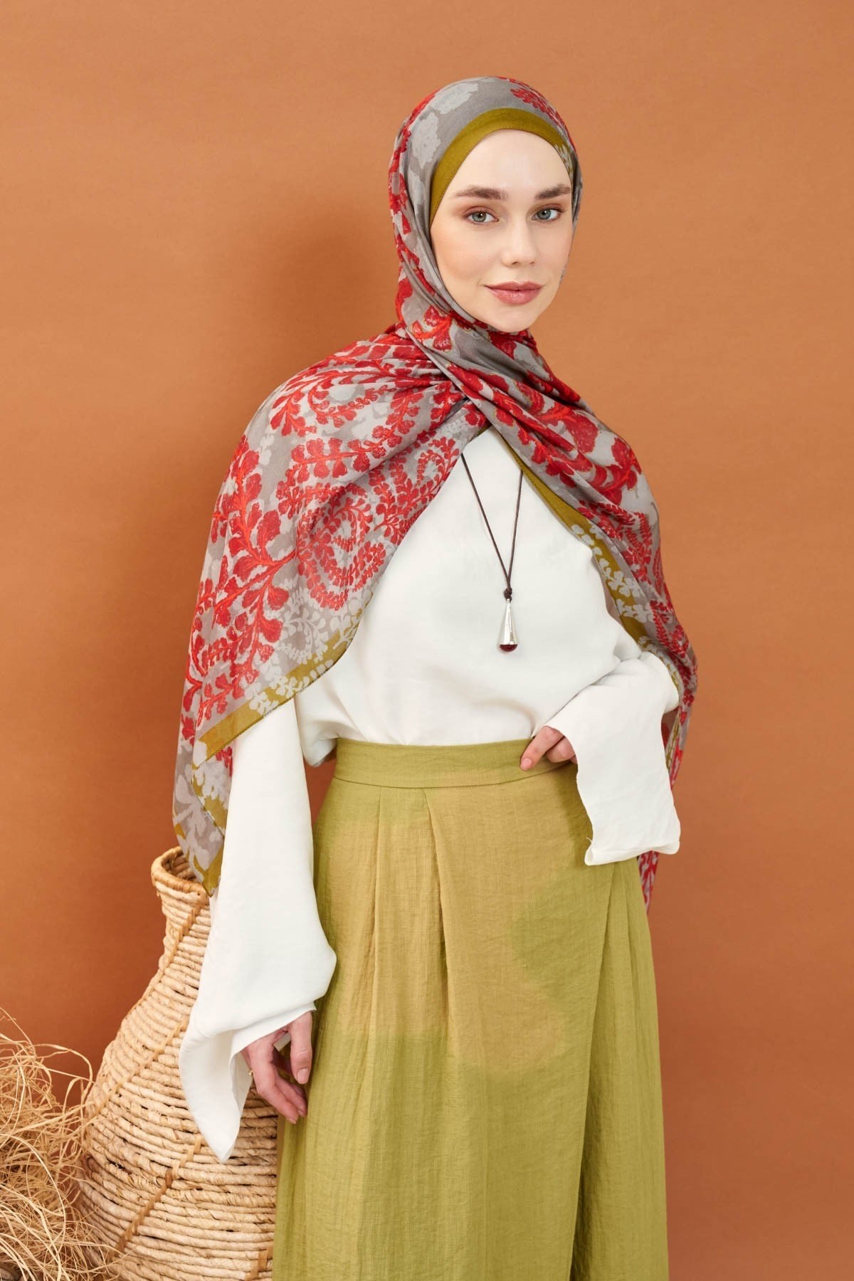 Riva Şal Tencel Spring Blossoms Kırmızı