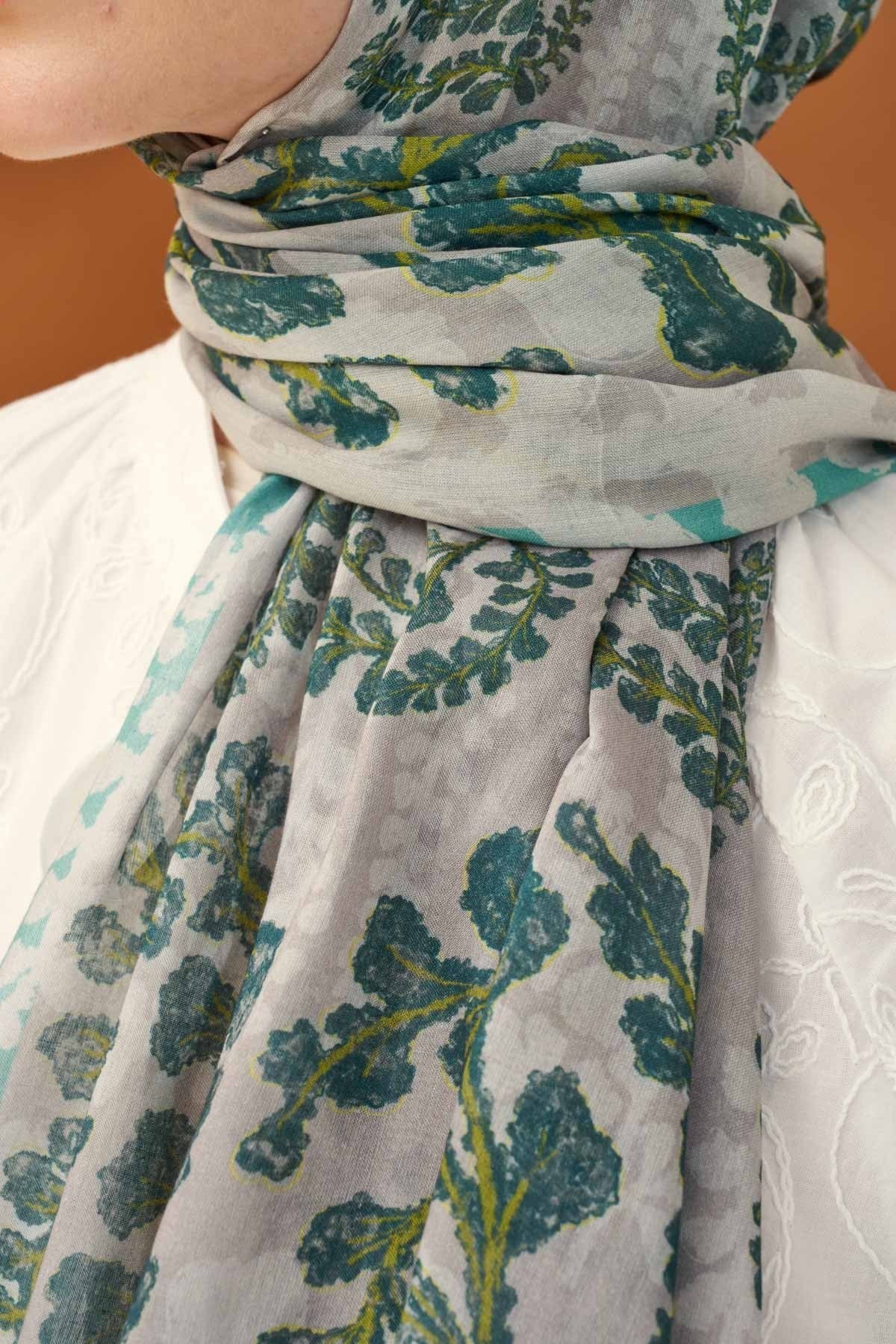 Riva Şal Tencel Spring Blossoms Koyu Gri