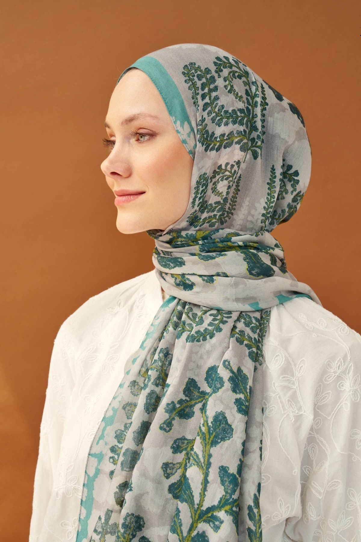 Riva Şal Tencel Spring Blossoms Koyu Gri