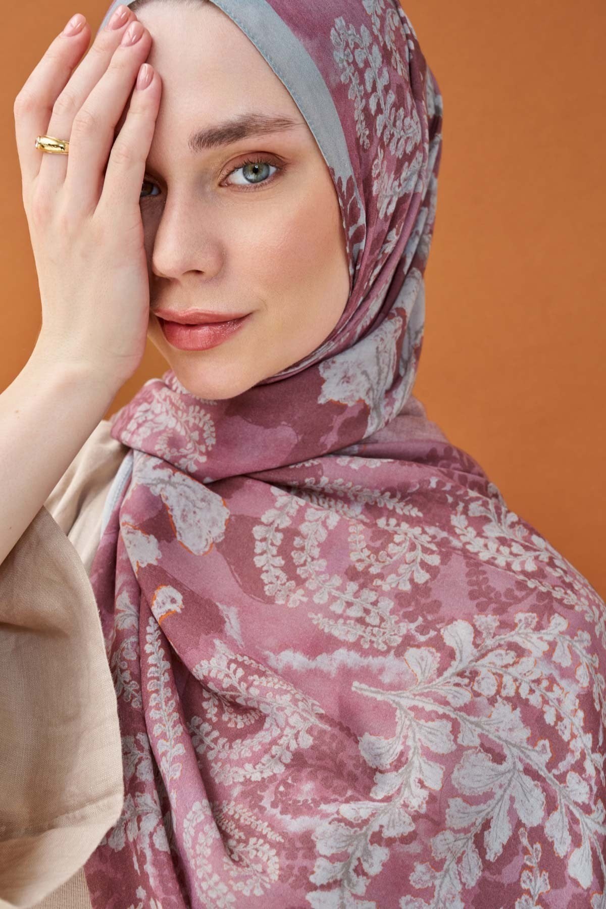 Riva Şal Tencel Spring Blossoms Koyu Pembe