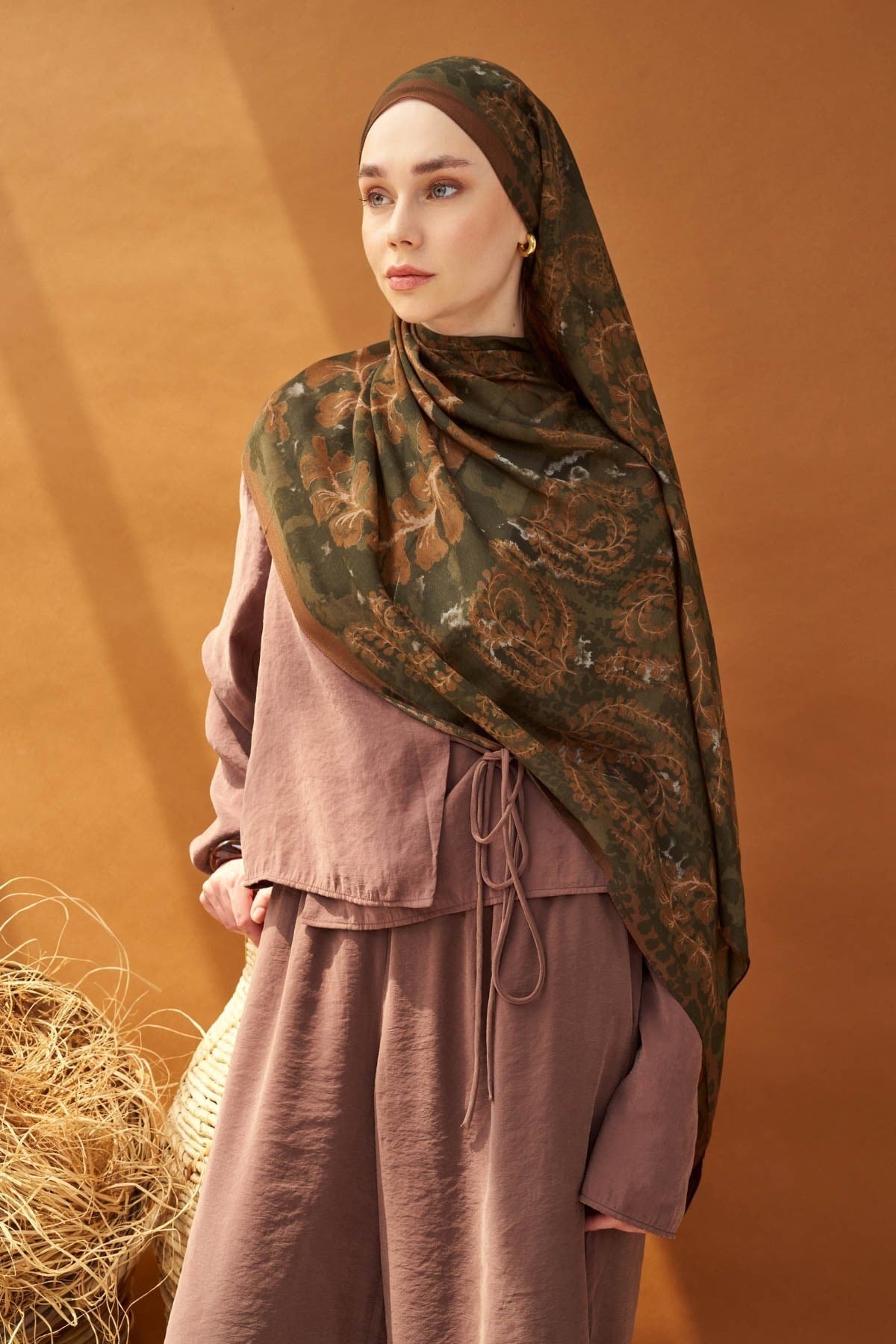 Riva Şal Tencel Spring Blossoms Koyu Yeşil