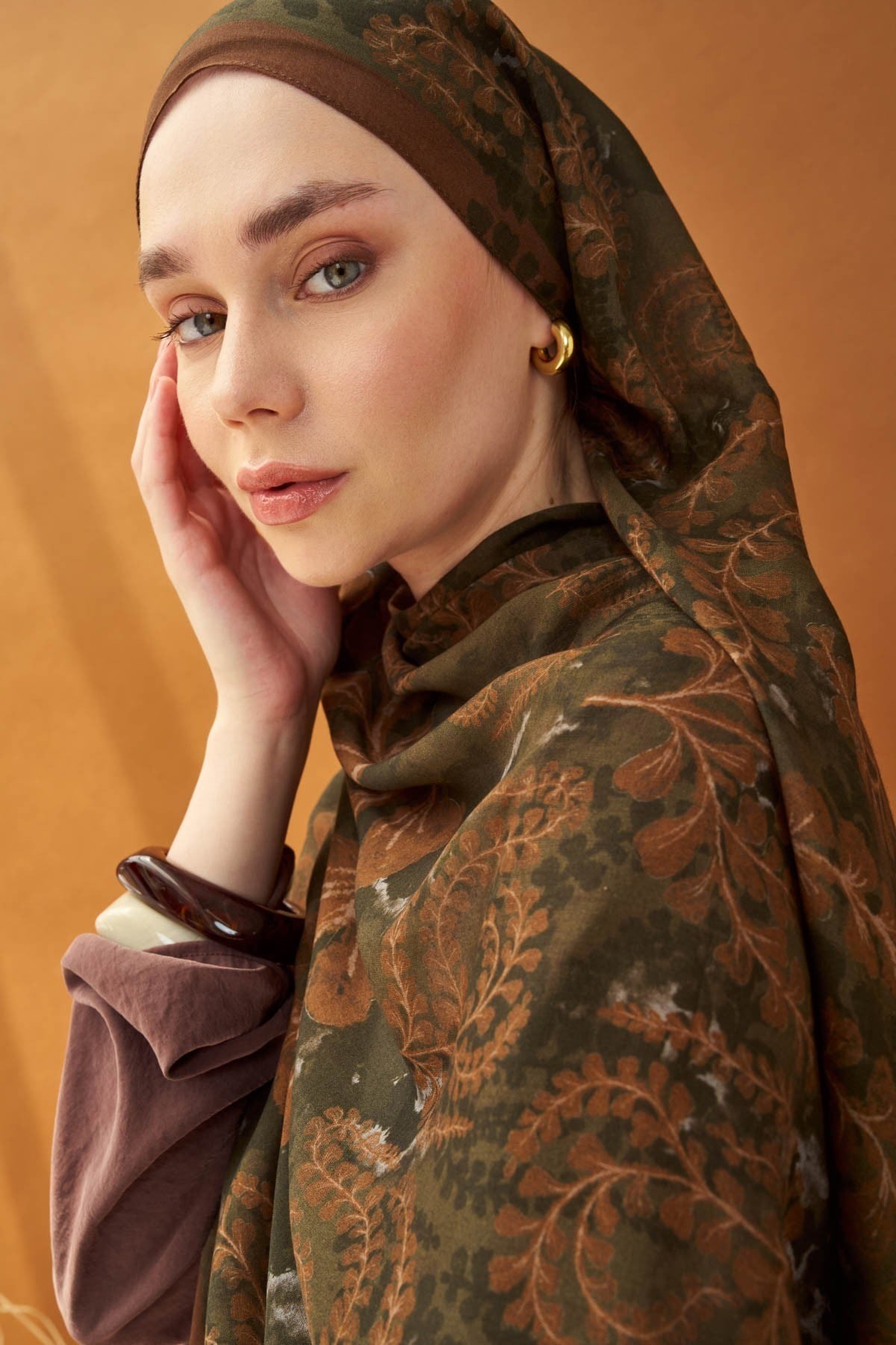 Riva Şal Tencel Spring Blossoms Koyu Yeşil