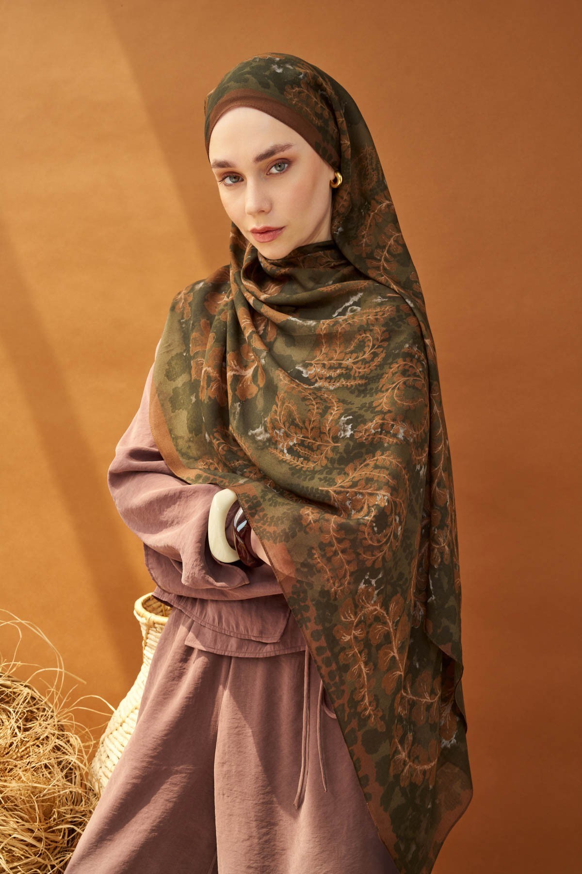 Riva Şal Tencel Spring Blossoms Koyu Yeşil