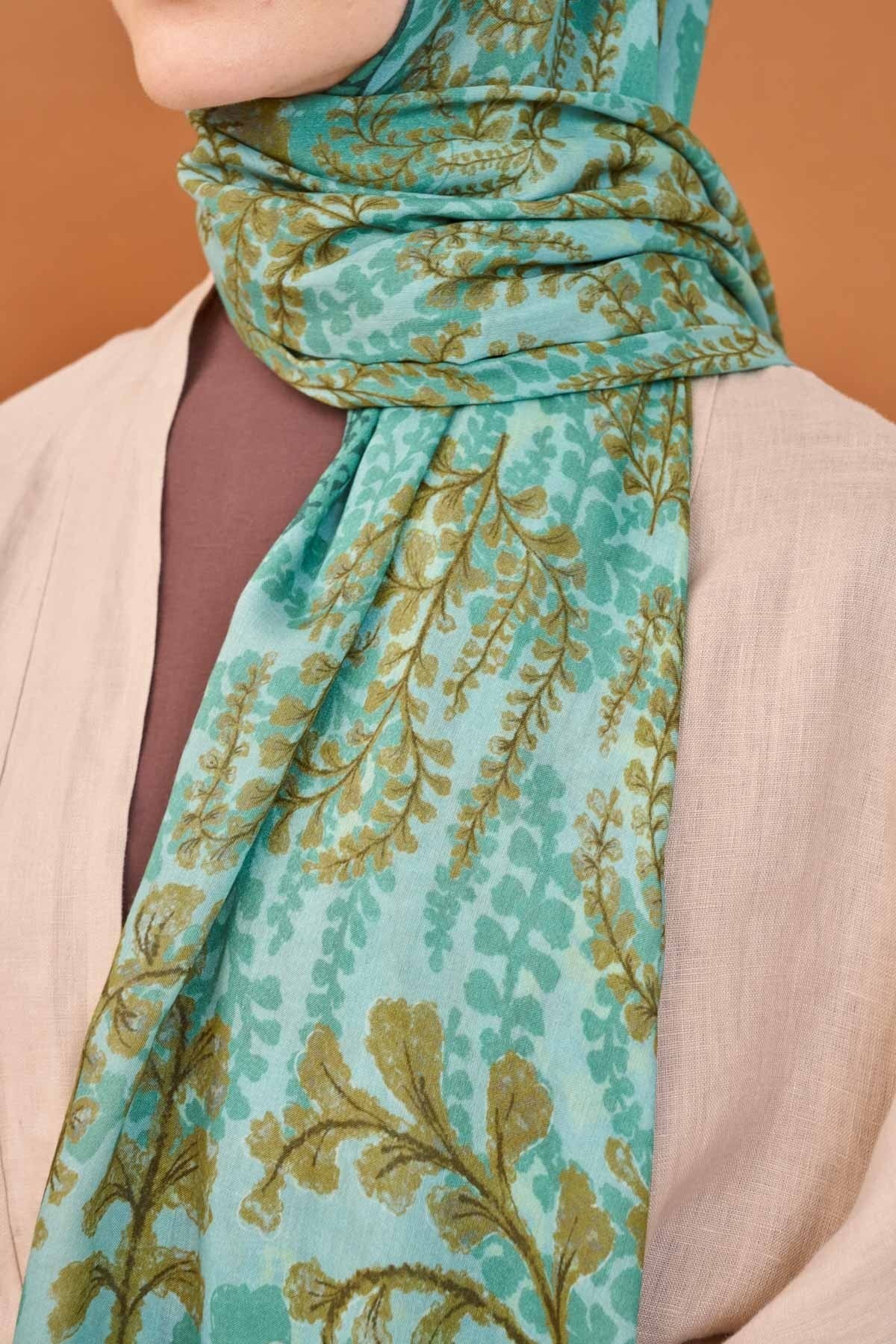 Riva Şal Tencel Spring Blossoms Mint Yeşili