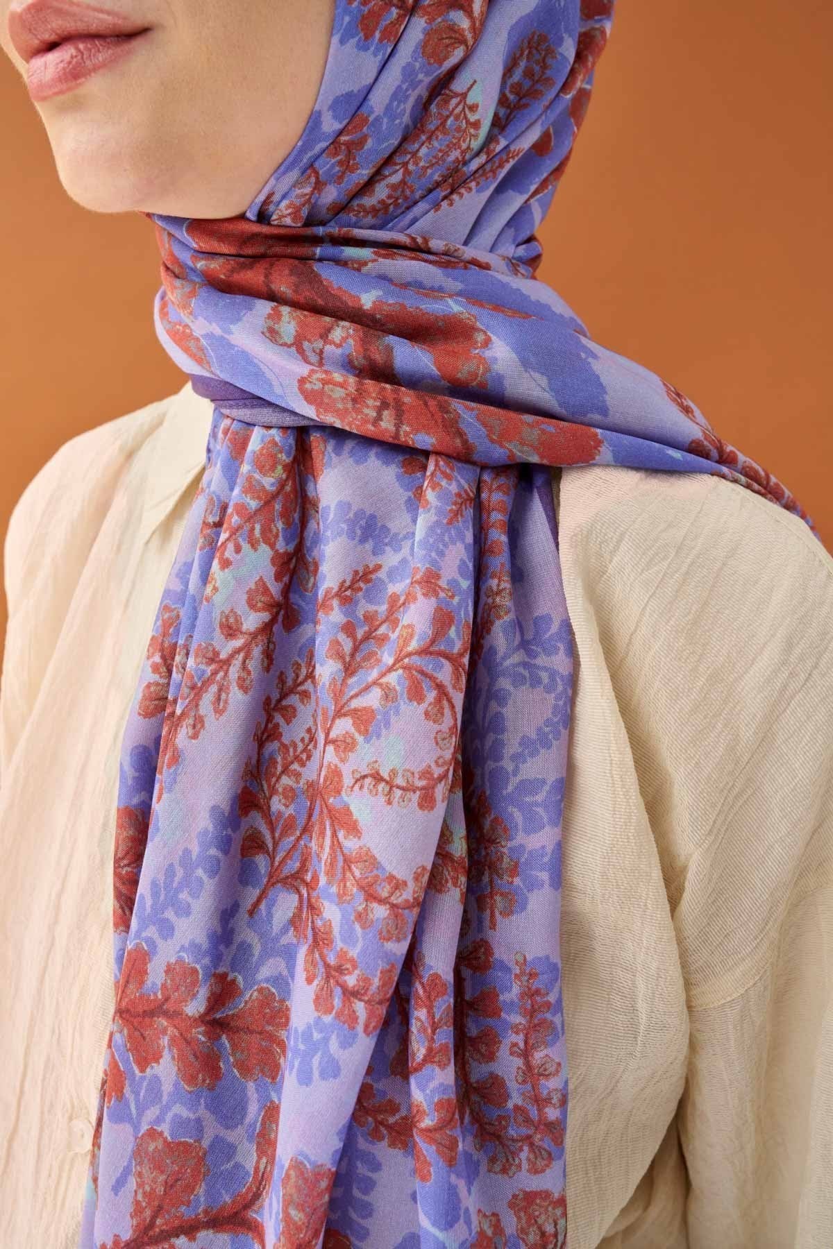 Riva Şal Tencel Spring Blossoms Mor