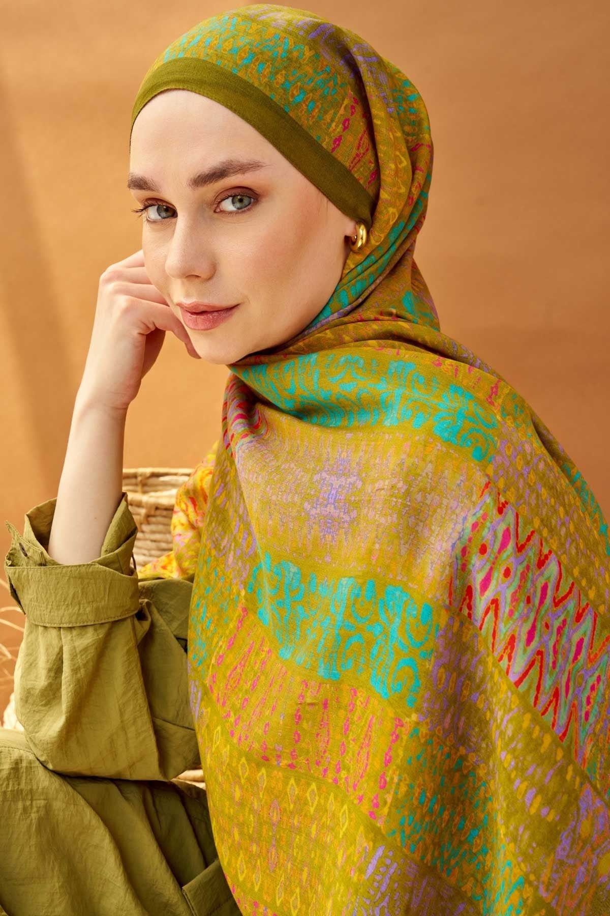 Riva Şal Tencel Terra Yağ Yeşili