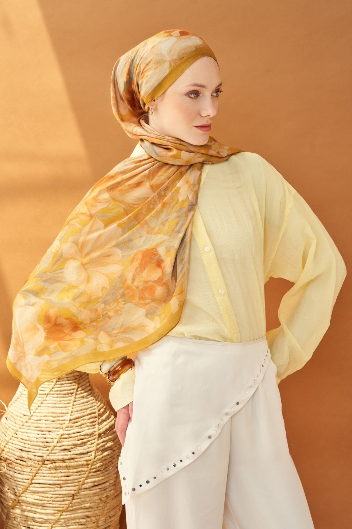 Riva Şal Tencel Wild Flower Altın Sarısı