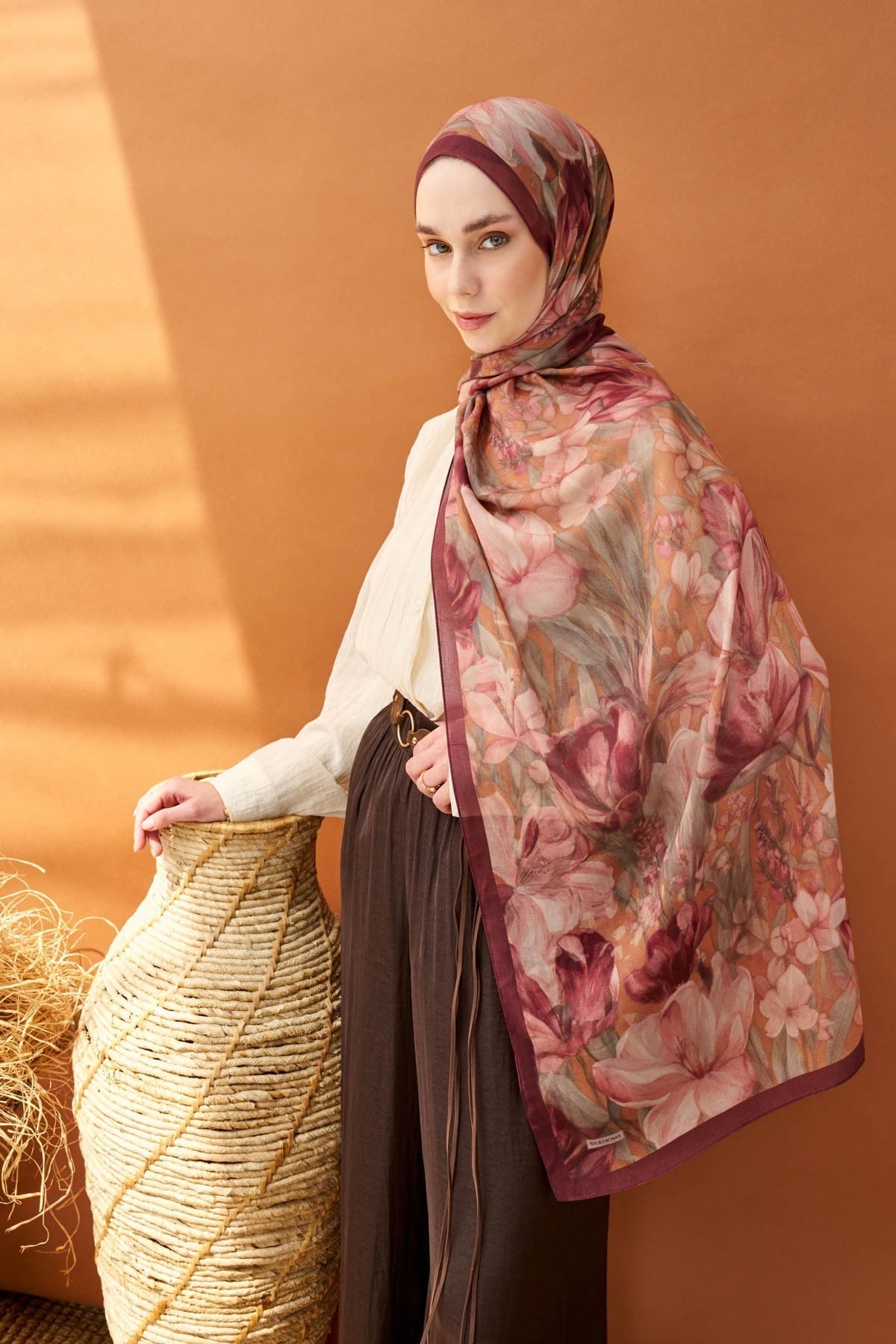 Riva Şal Tencel Wild Flower Bordo