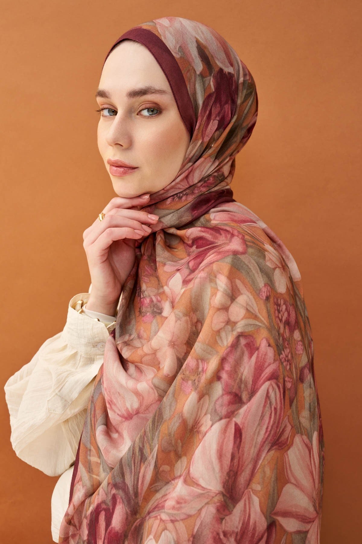Riva Şal Tencel Wild Flower Bordo