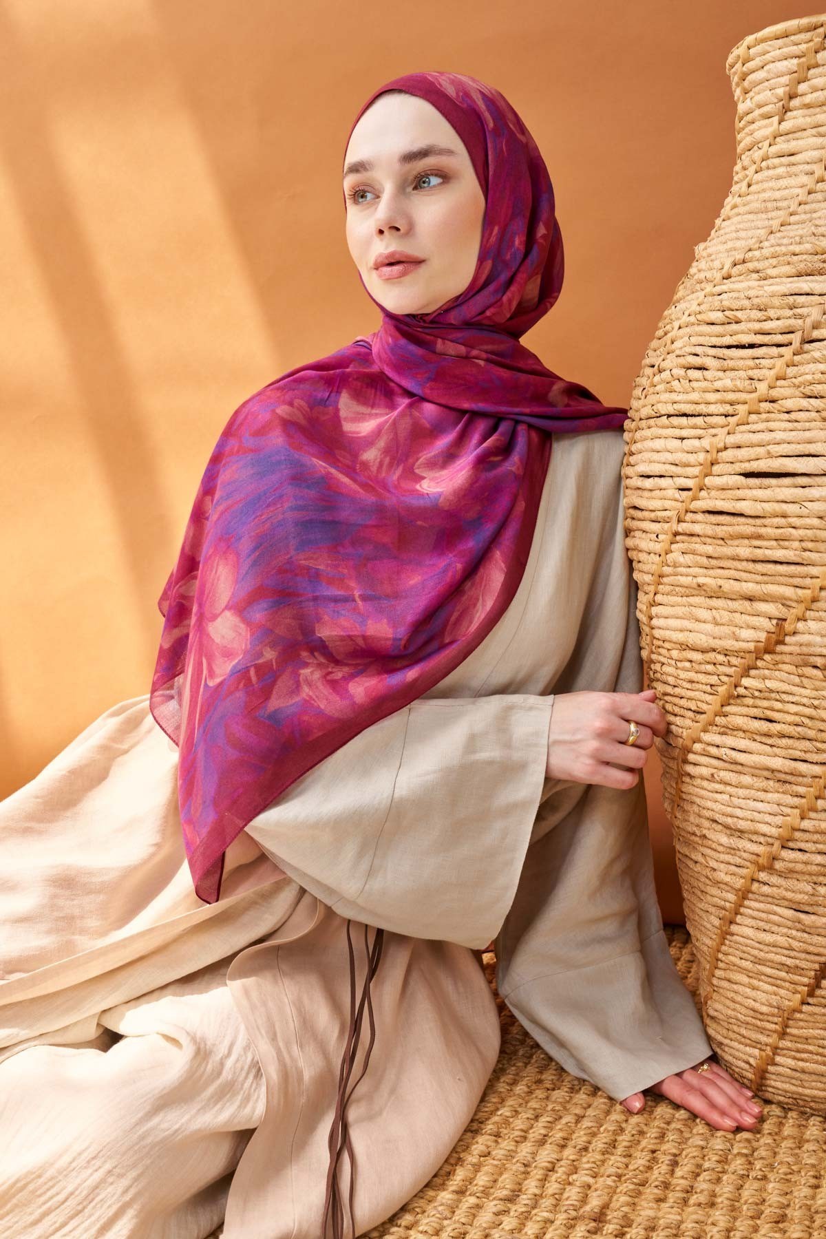 Riva Şal Tencel Wild Flower Fuşya