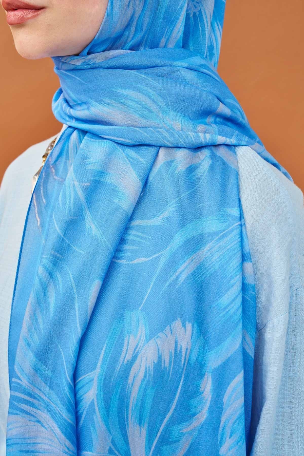 Riva Şal Tencel Wild Flower Gök Mavisi