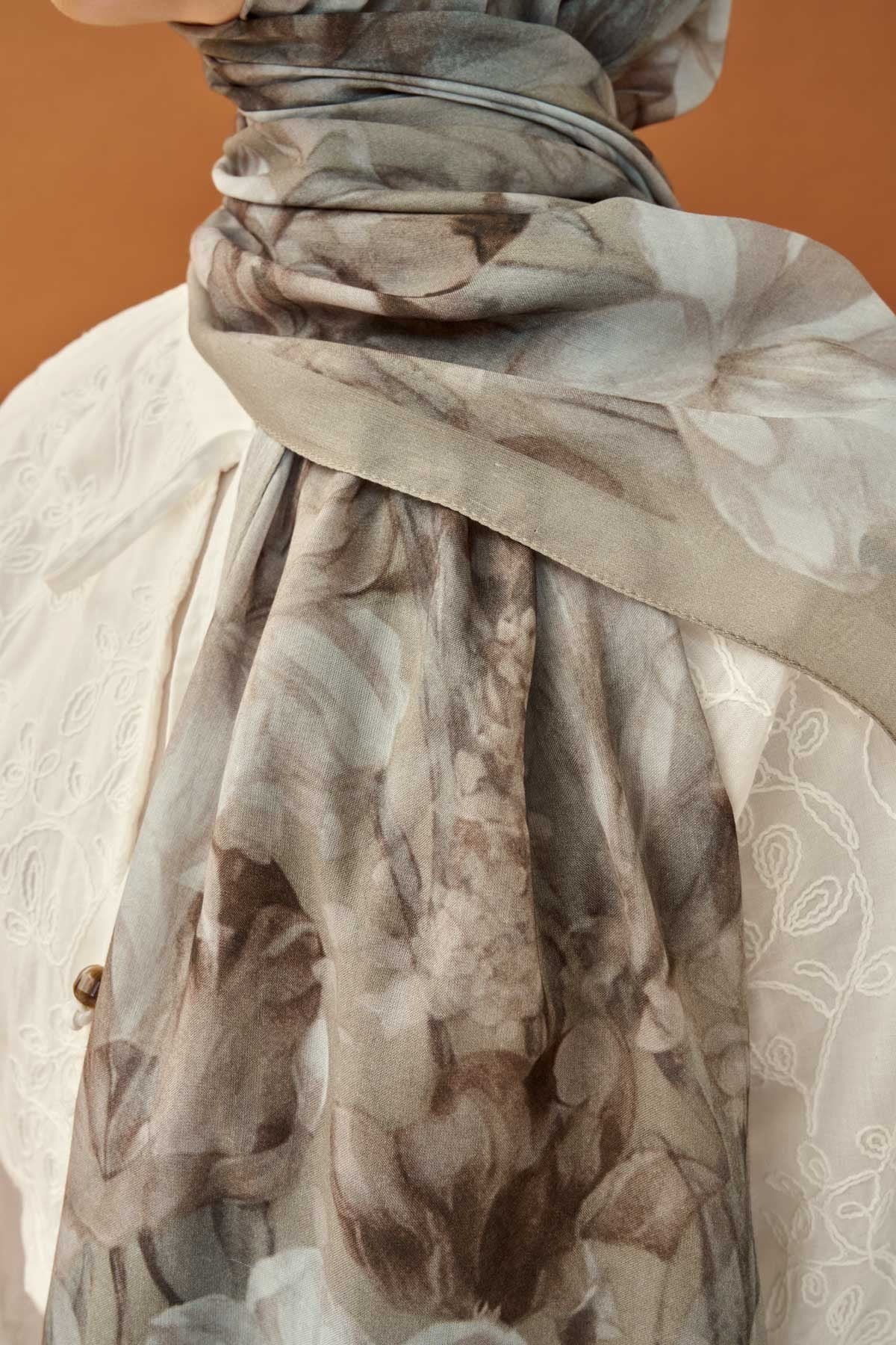 Riva Şal Tencel Wild Flower Gri
