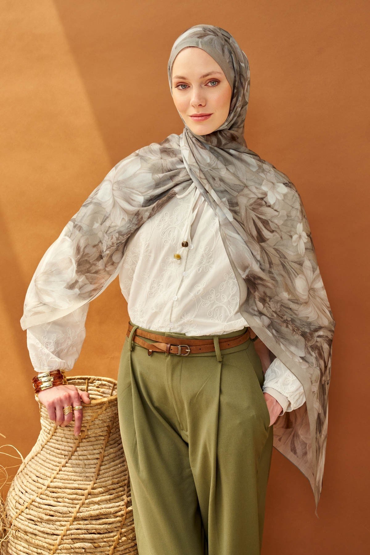 Riva Şal Tencel Wild Flower Gri